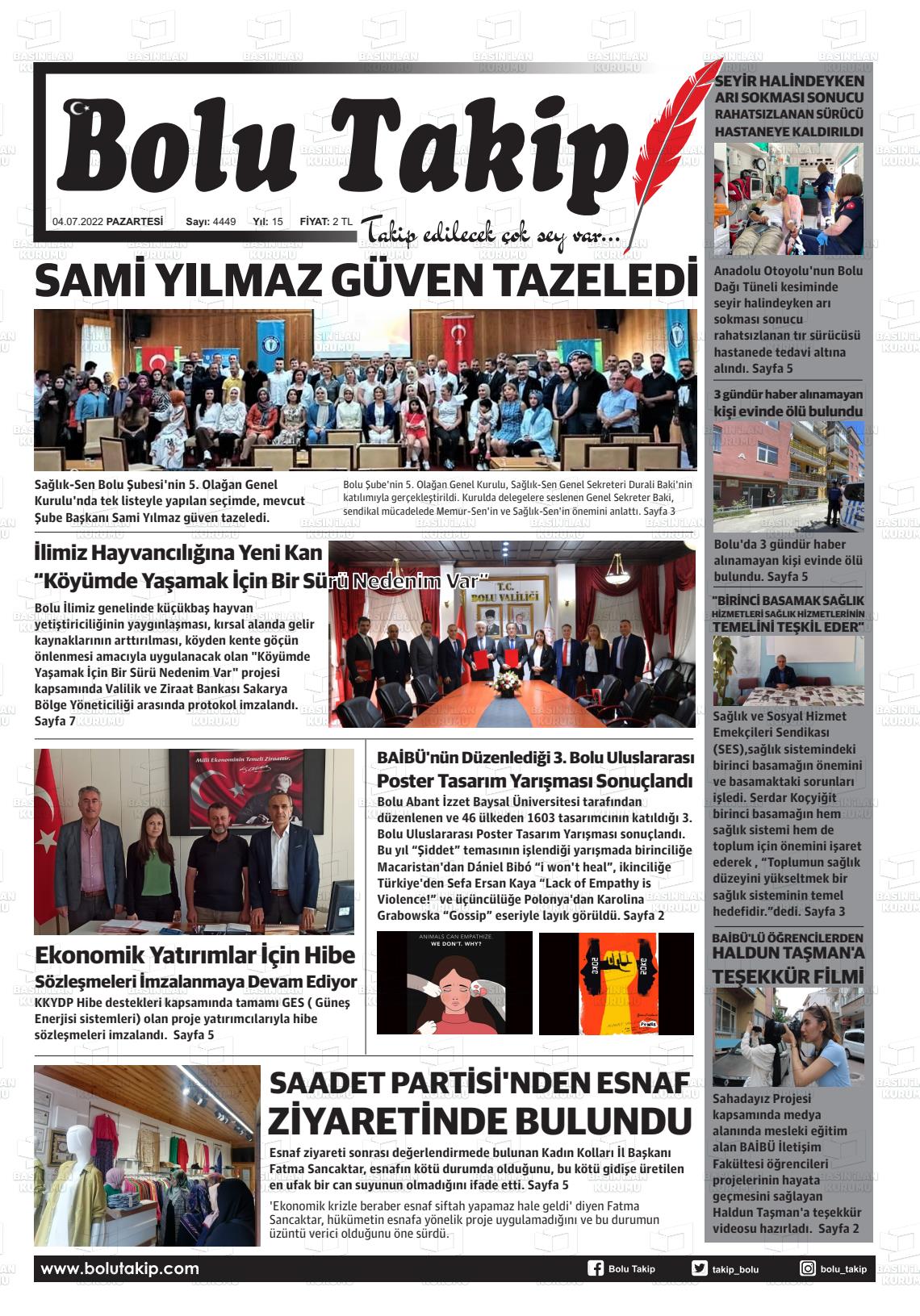 04 Temmuz 2022 Bolu Takip Gazete Manşeti