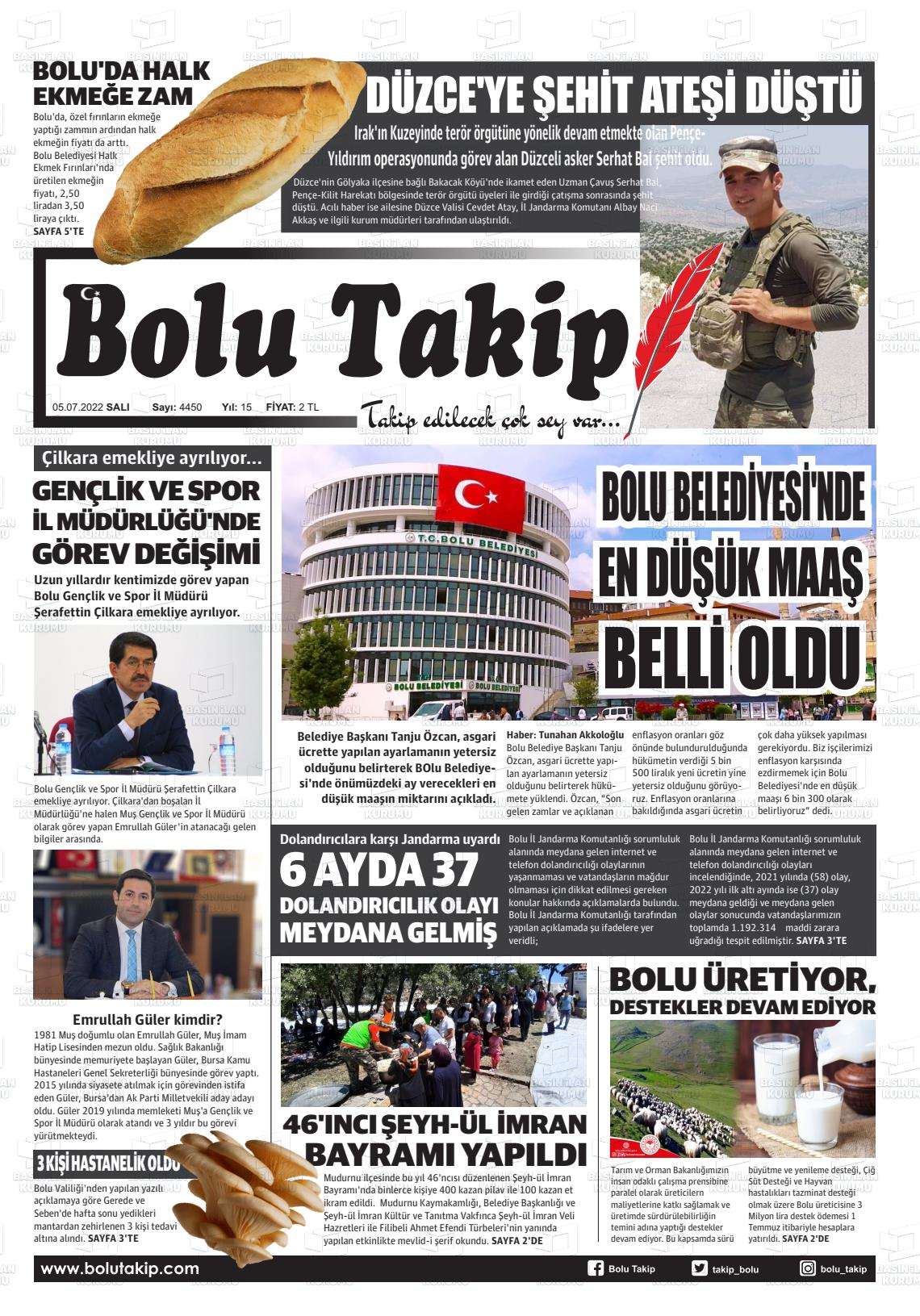 05 Temmuz 2022 Bolu Takip Gazete Manşeti