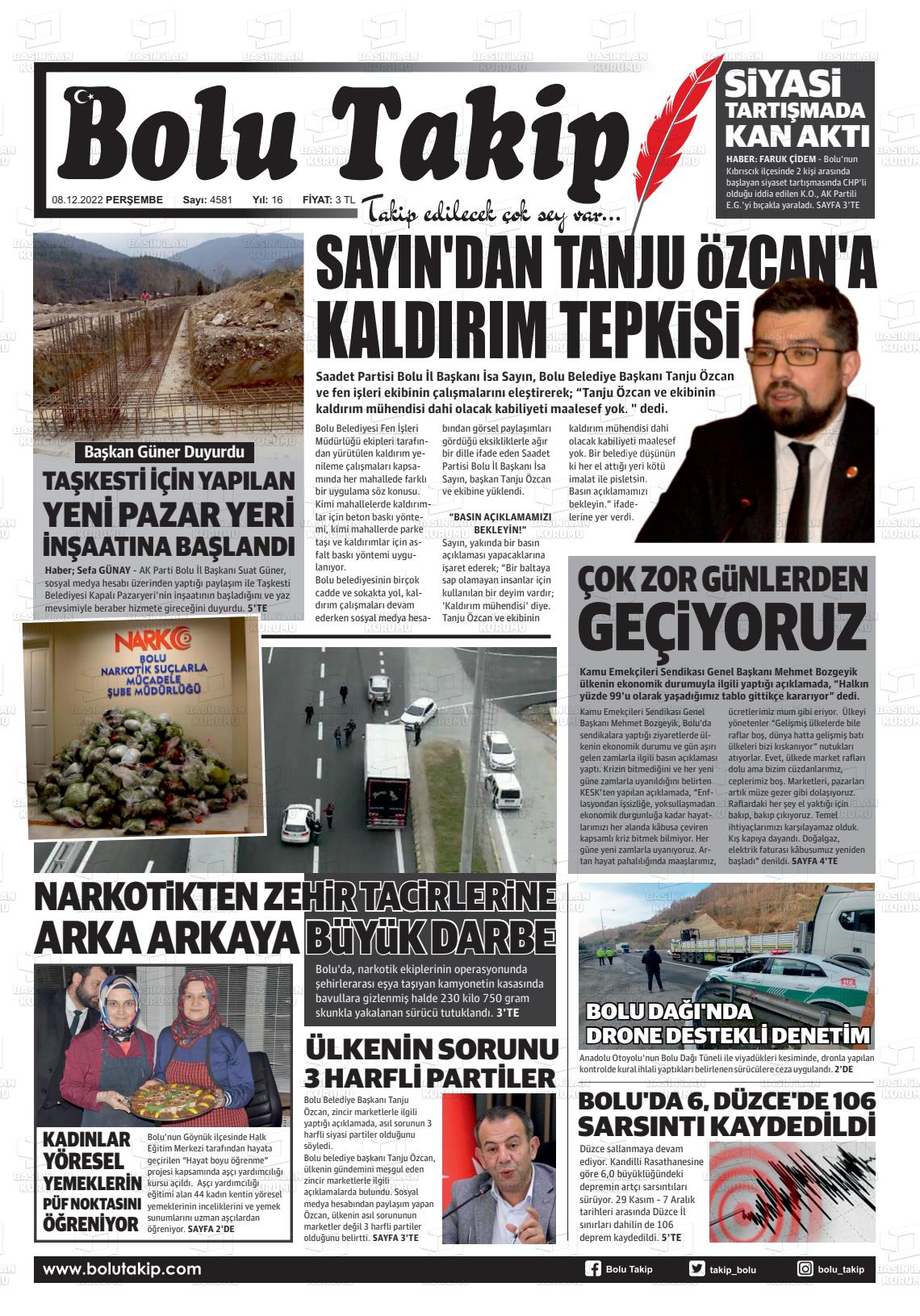 08 Aralık 2022 Bolu Takip Gazete Manşeti