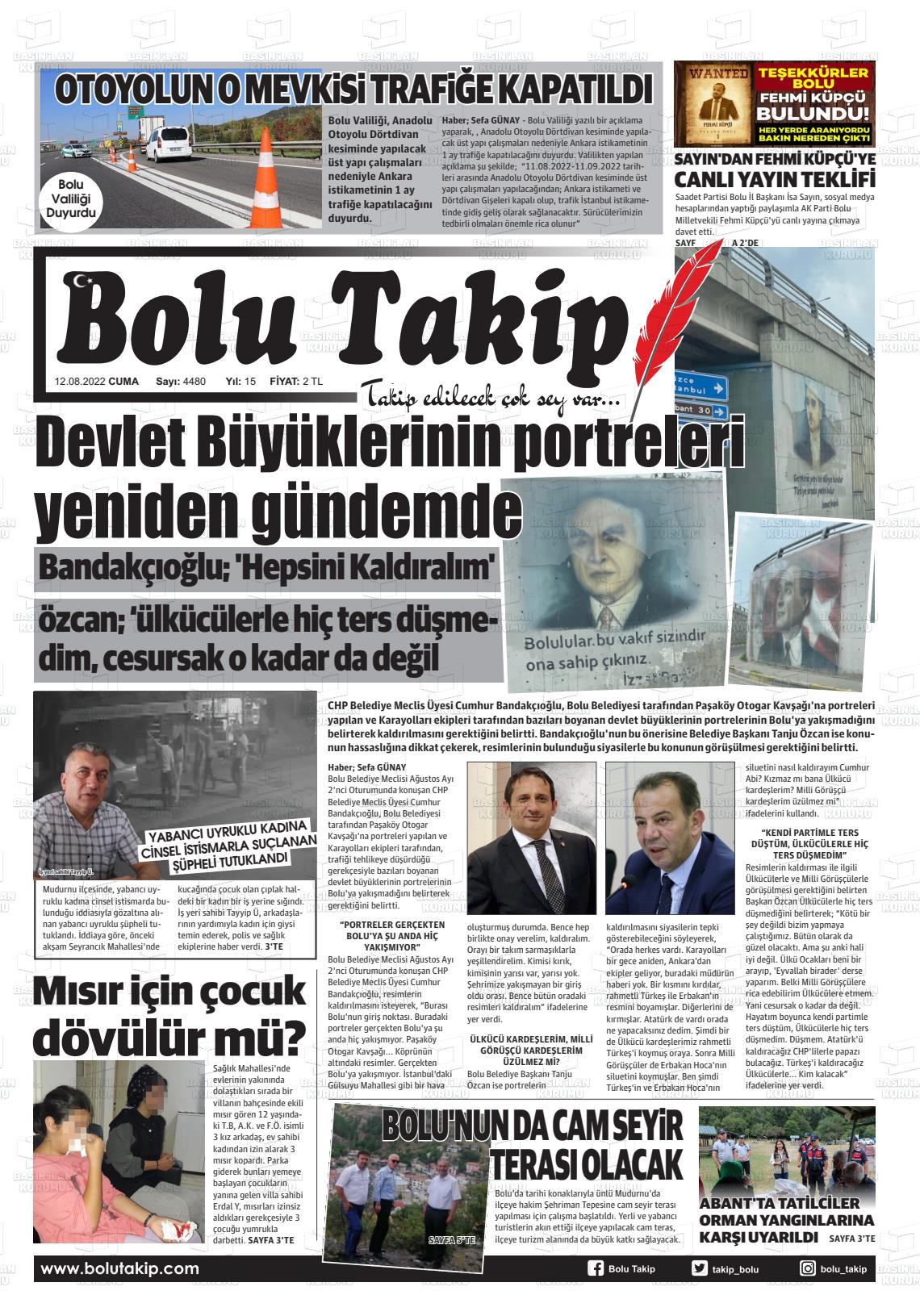 12 Ağustos 2022 Bolu Takip Gazete Manşeti