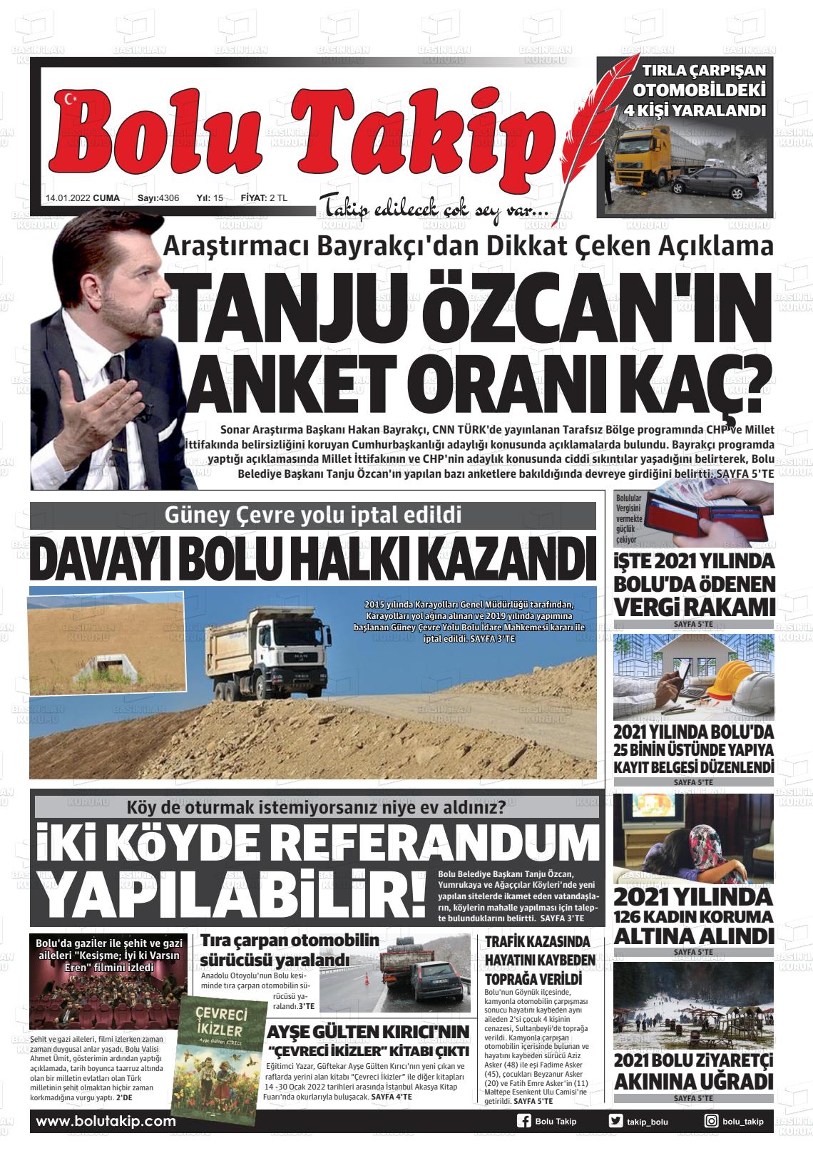 14 Ocak 2022 Bolu Takip Gazete Manşeti