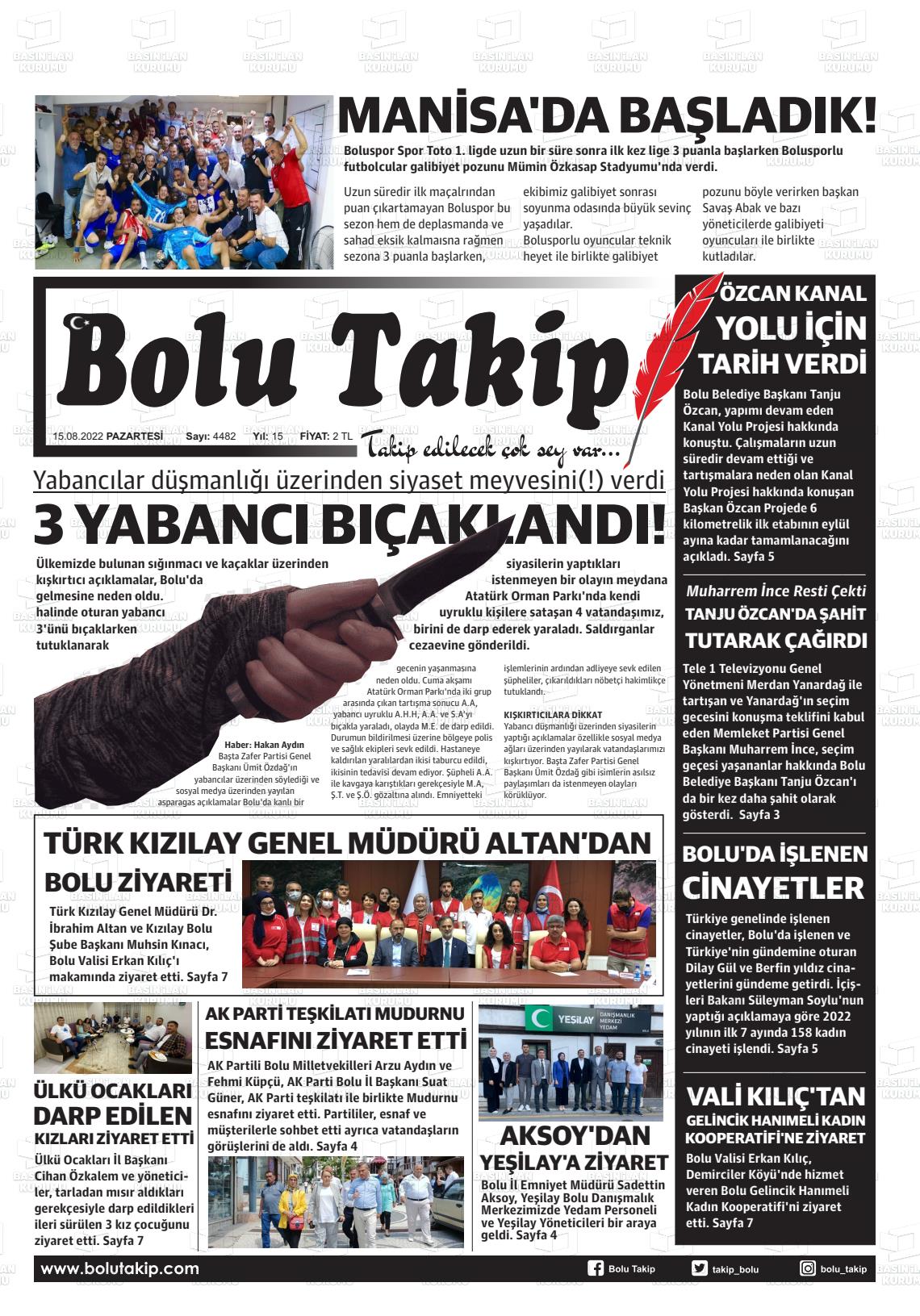 15 Ağustos 2022 Bolu Takip Gazete Manşeti