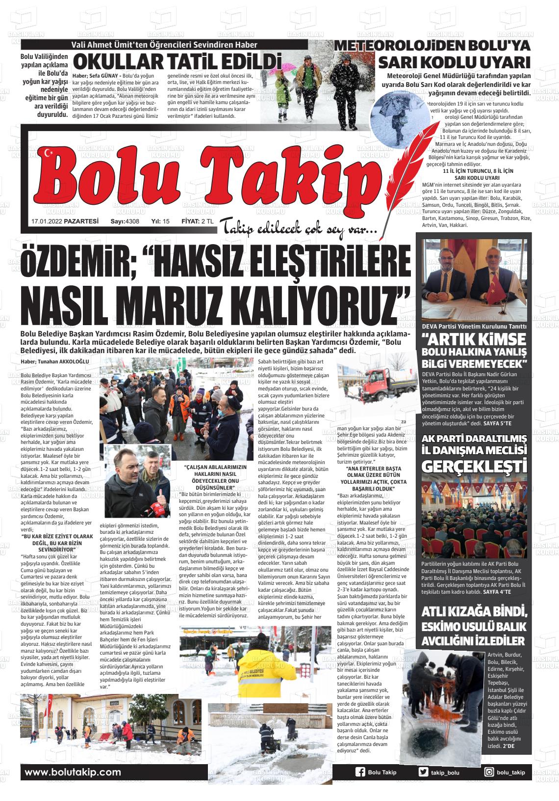17 Ocak 2022 Bolu Takip Gazete Manşeti