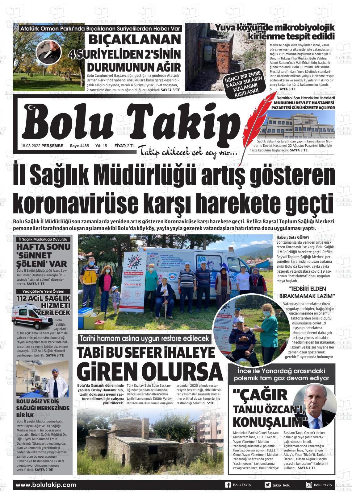18 Ağustos 2022 Bolu Takip Gazete Manşeti