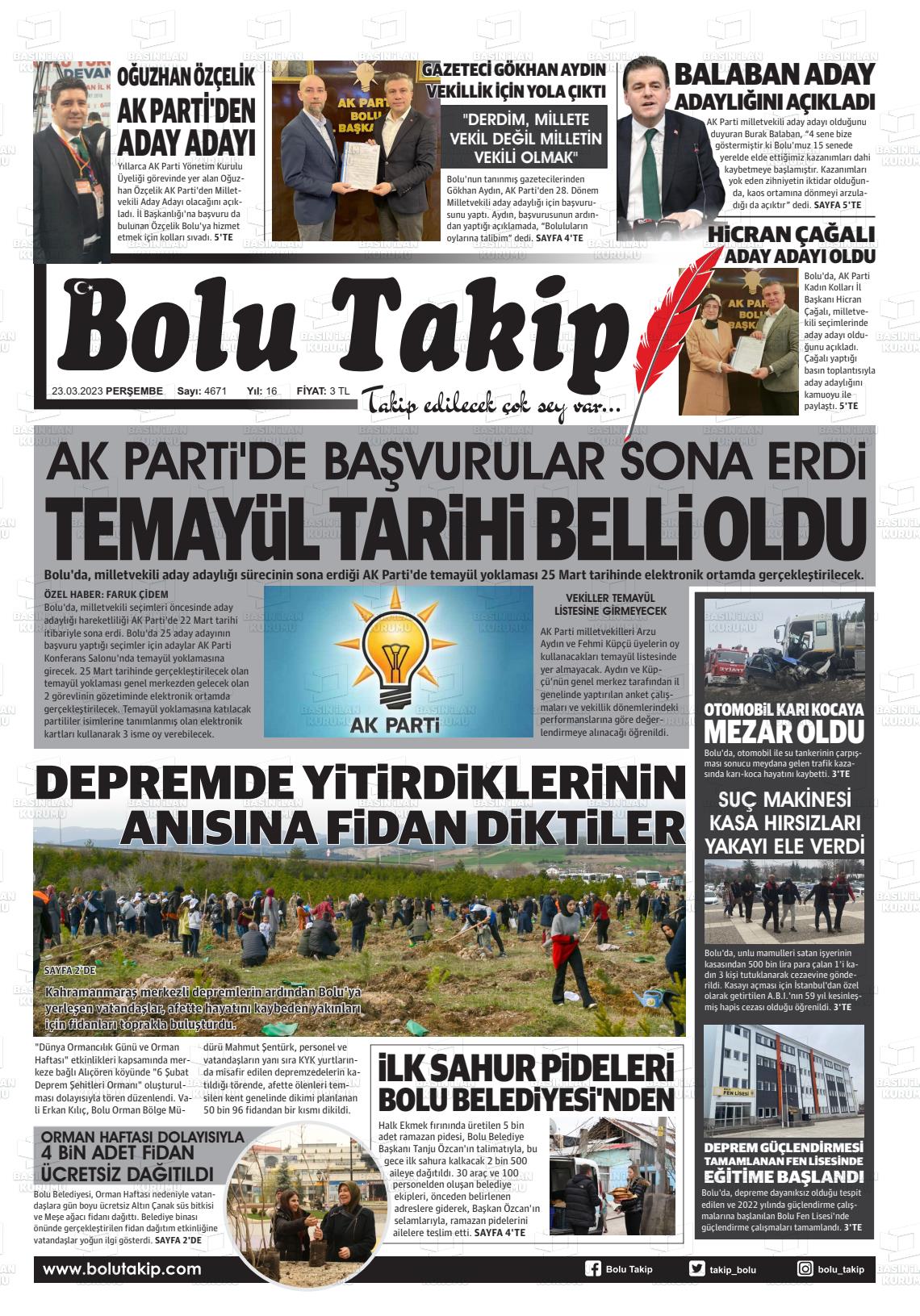 23 Mart 2023 Bolu Takip Gazete Manşeti