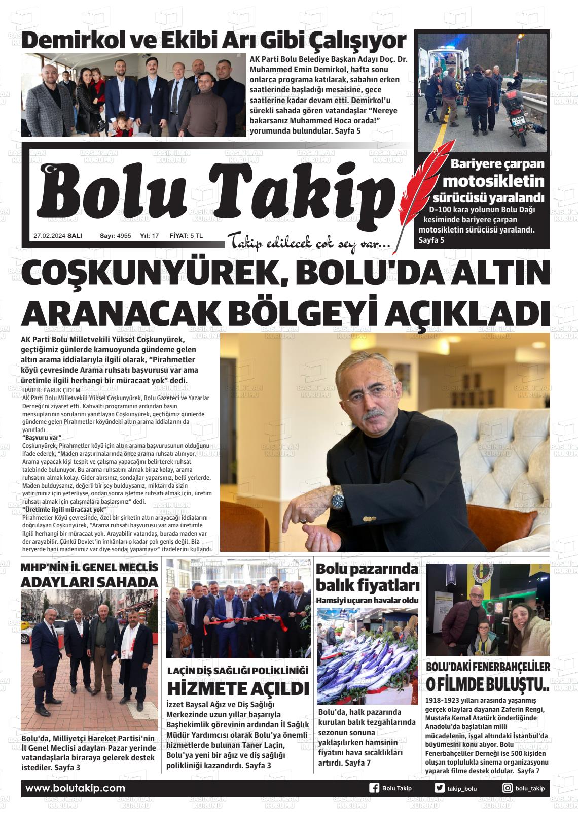 27 Şubat 2024 Bolu Takip Gazete Manşeti