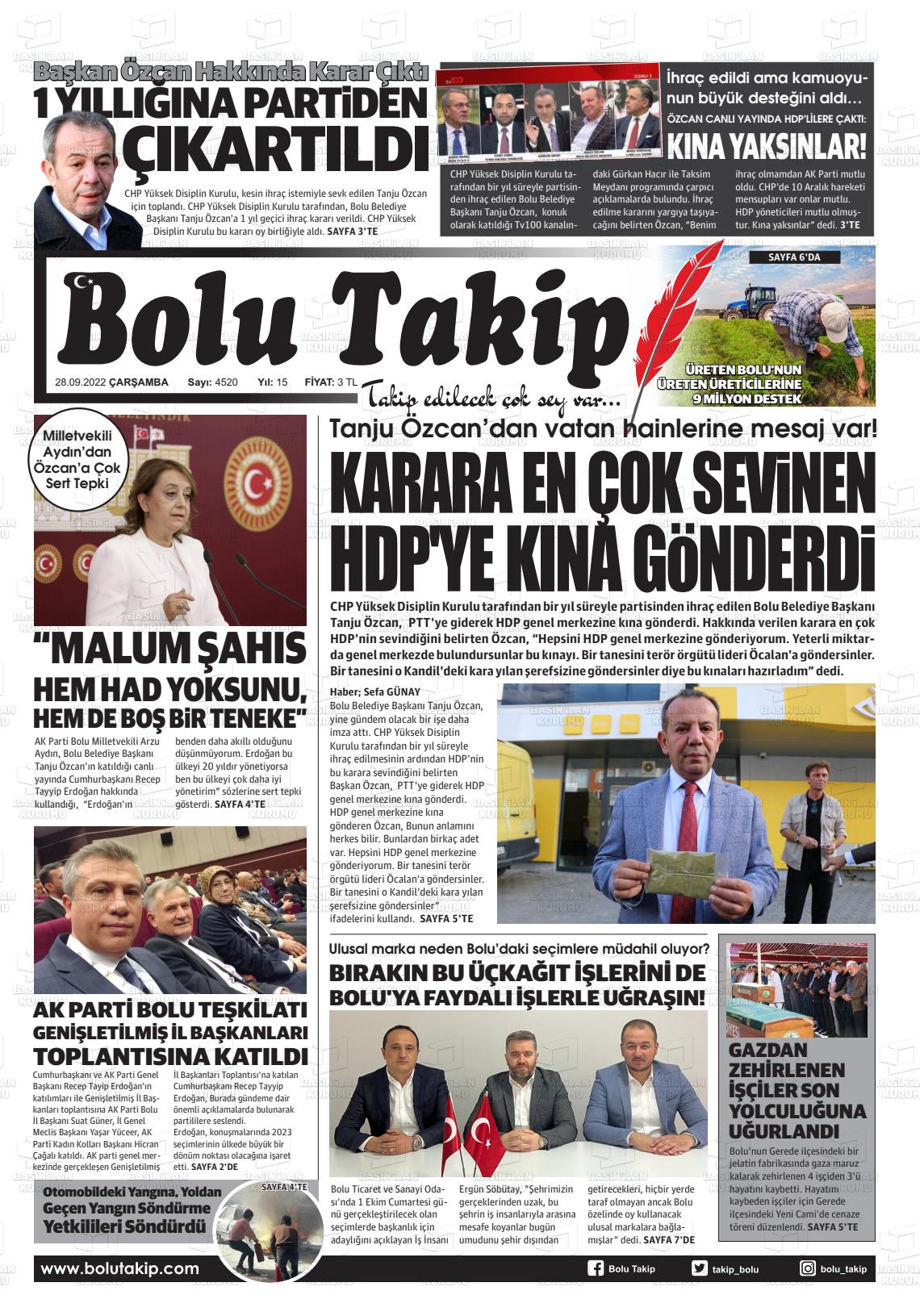 28 Eylül 2022 Bolu Takip Gazete Manşeti