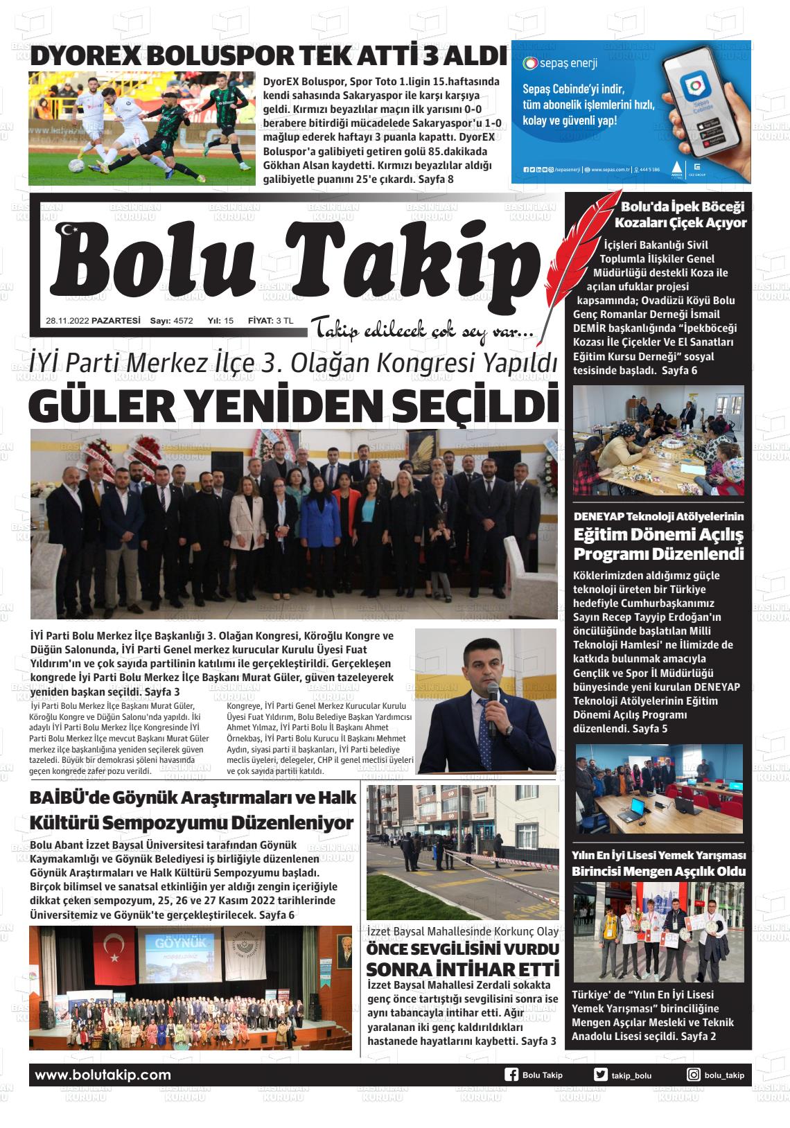 28 Kasım 2022 Bolu Takip Gazete Manşeti
