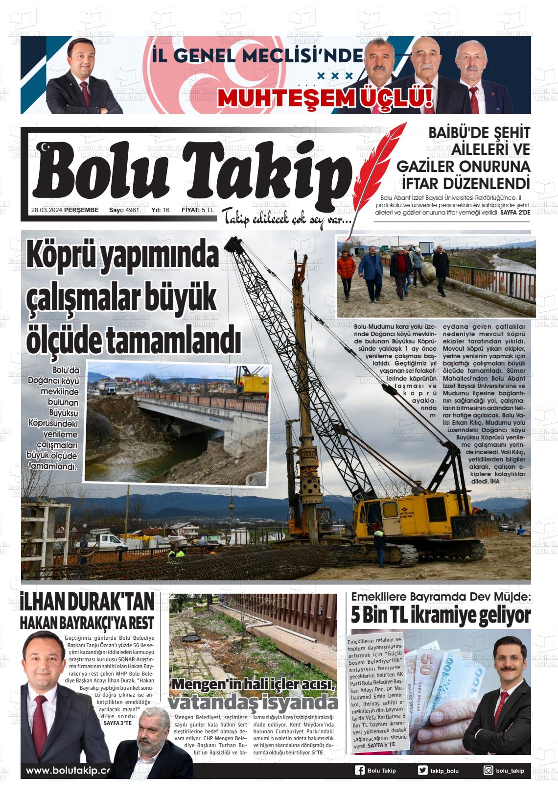 28 Mart 2024 Bolu Takip Gazete Manşeti