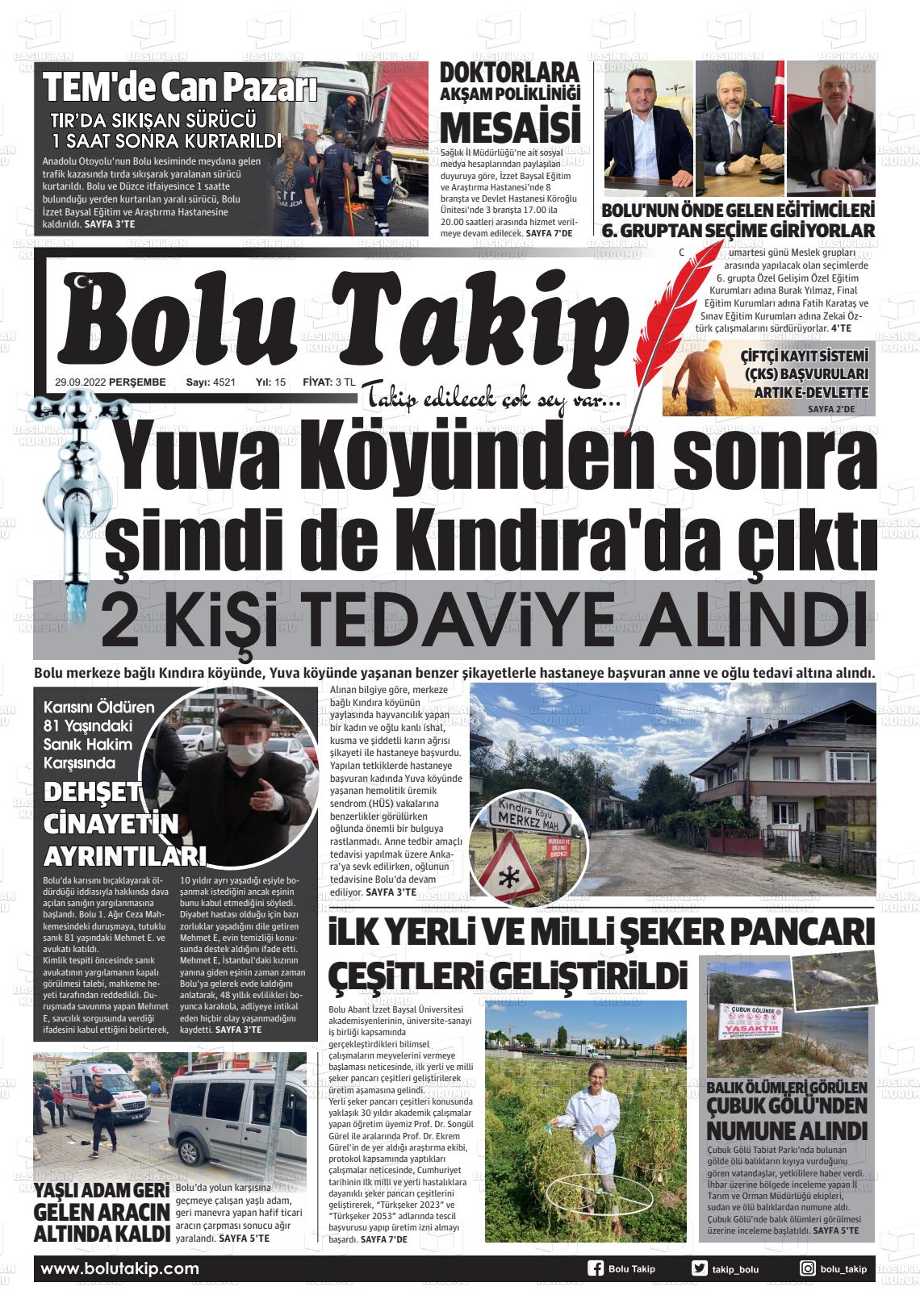 29 Eylül 2022 Bolu Takip Gazete Manşeti
