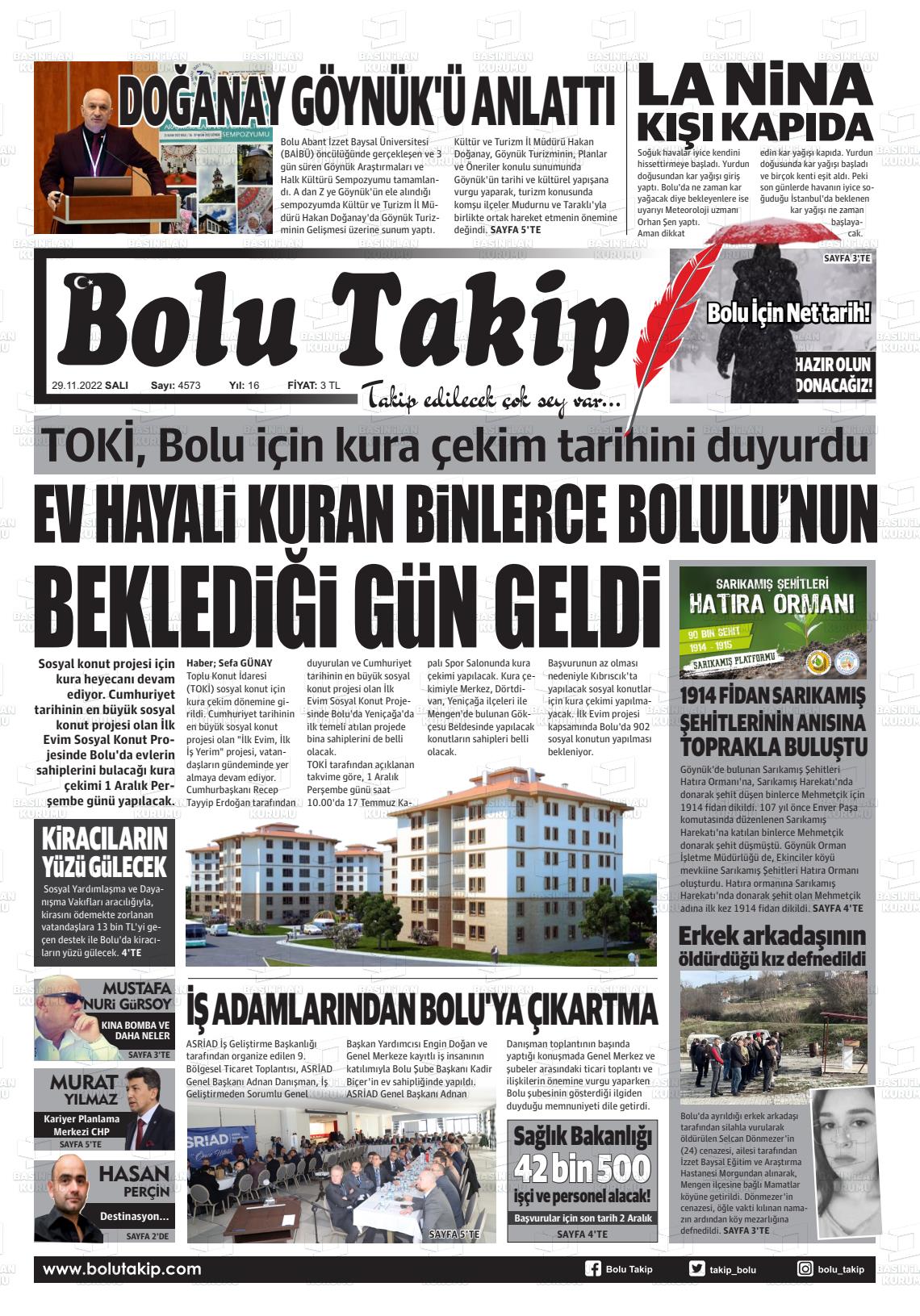 29 Kasım 2022 Bolu Takip Gazete Manşeti