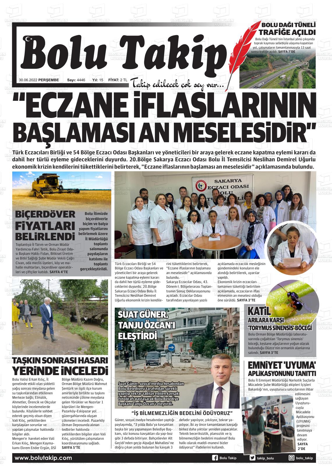 02 Temmuz 2022 Bolu Takip Gazete Manşeti