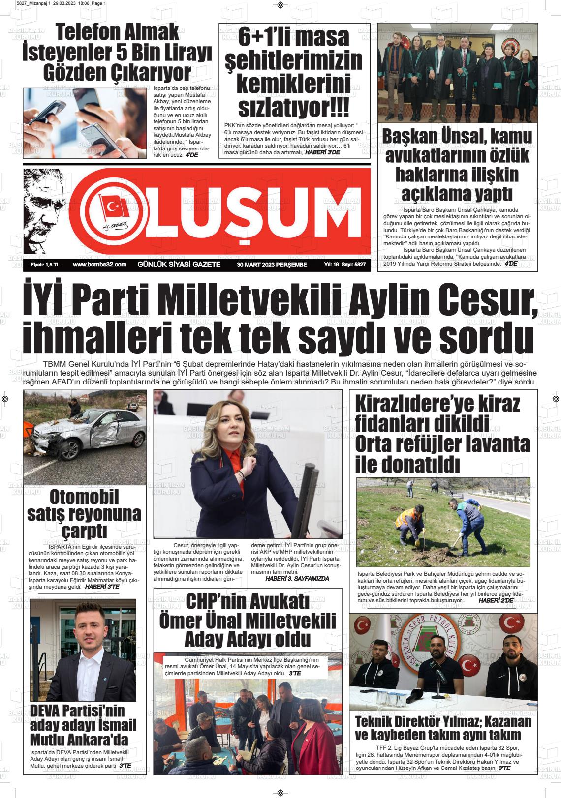 30 Mart 2023 Bomba32 Gazete Manşeti