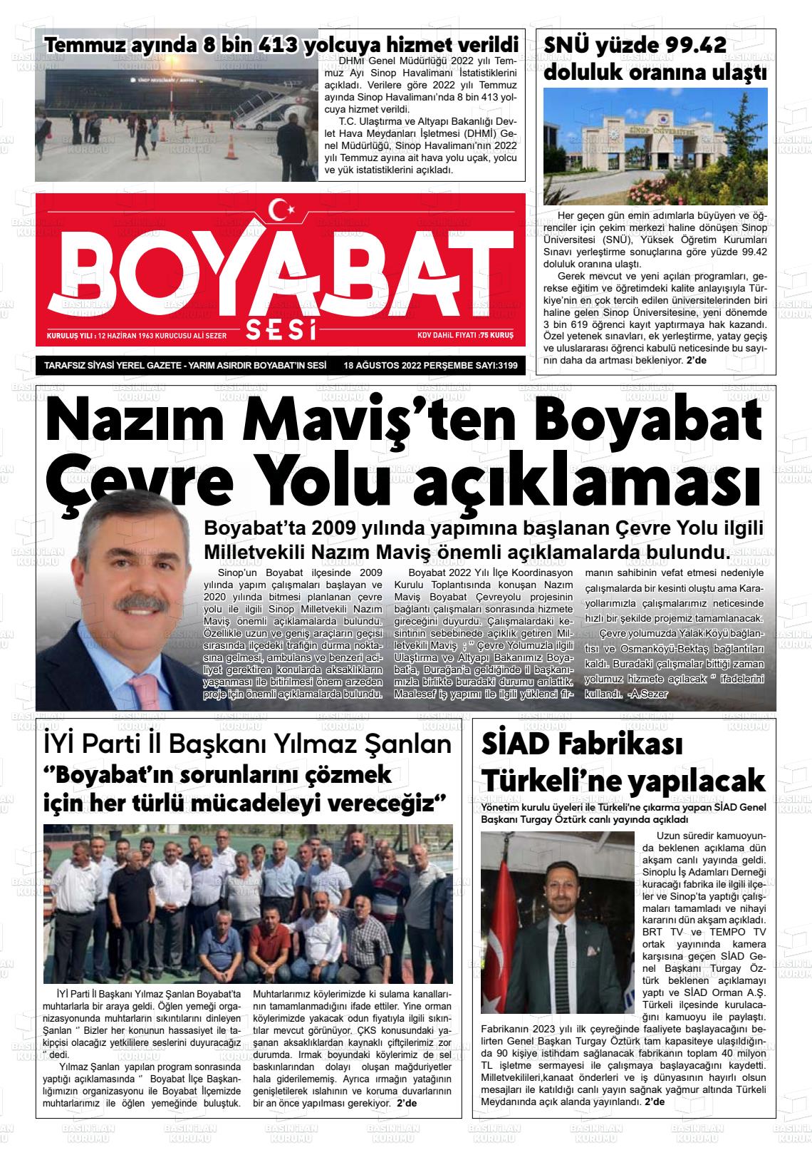Boyabat Sesi Gazete Manşeti