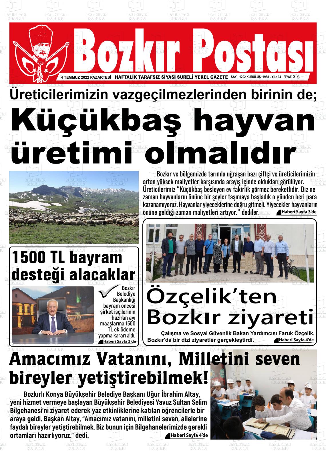 04 Temmuz 2022 Bozkır Postası Gazete Manşeti
