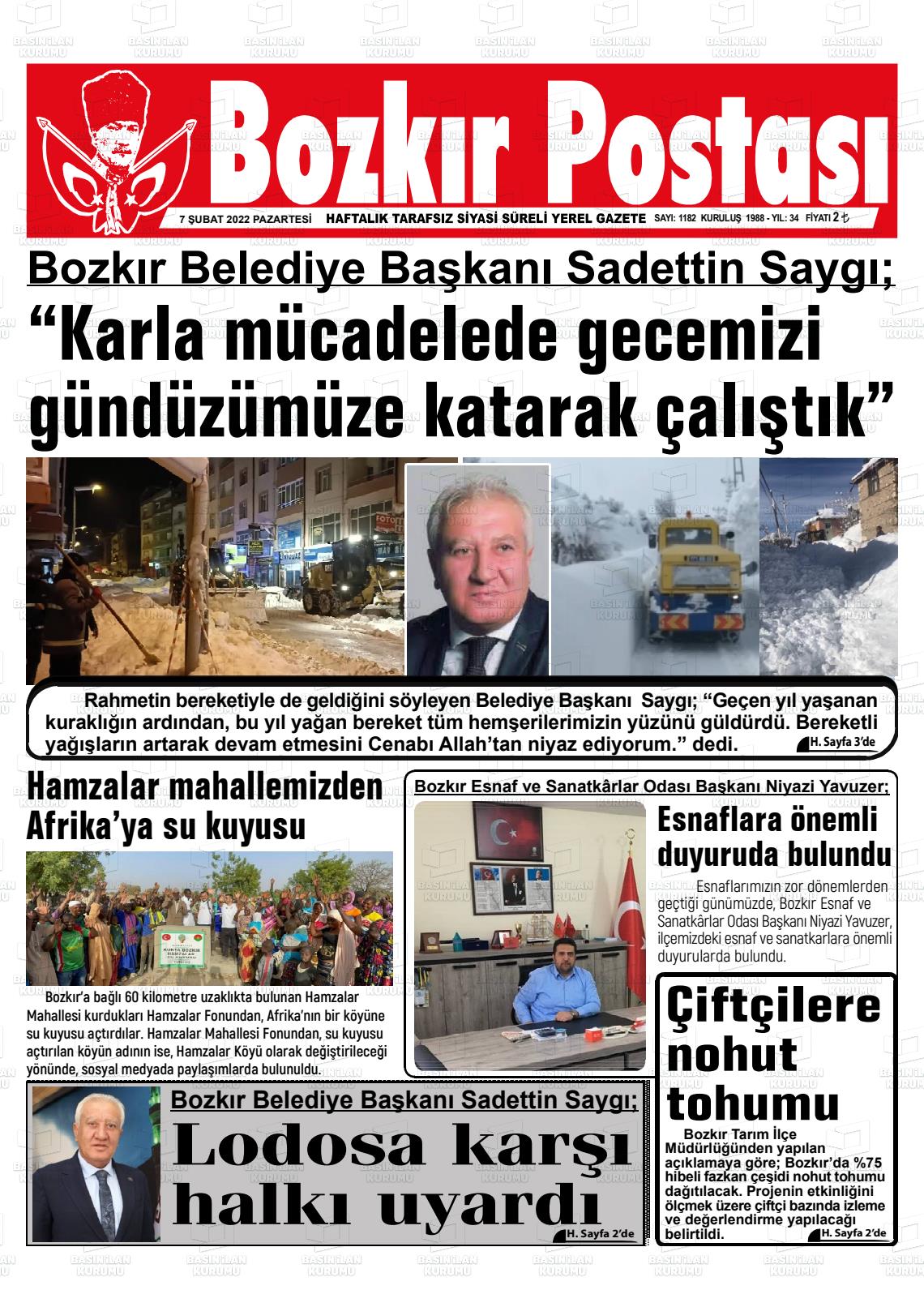 07 Şubat 2022 tarihli bozkır postası gazete manşetleri