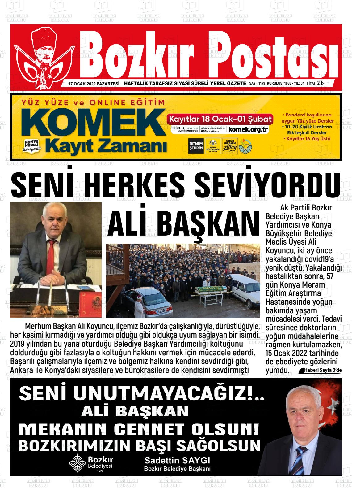 17 Ocak 2022 Bozkır Postası Gazete Manşeti