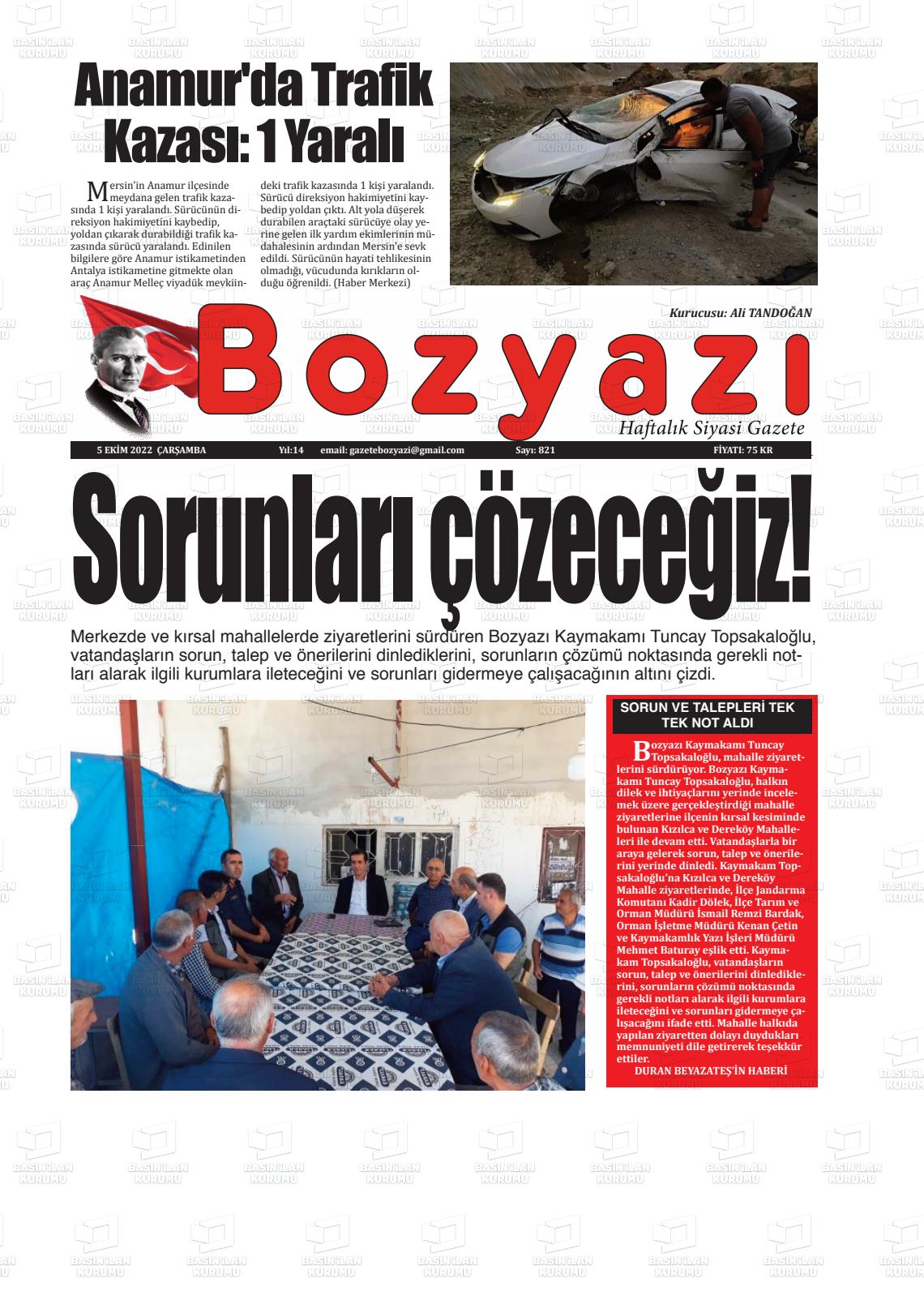 05 Ekim 2022 Bozyazi Gazete Manşeti