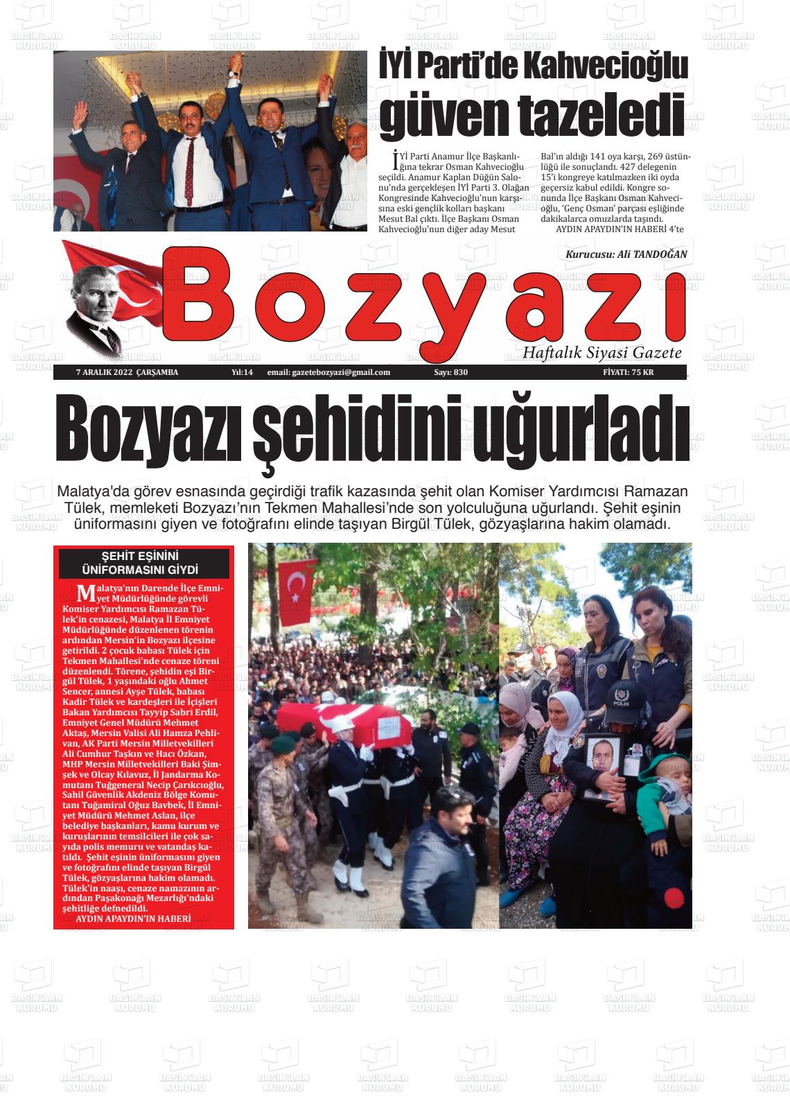 07 Aralık 2022 Bozyazi Gazete Manşeti