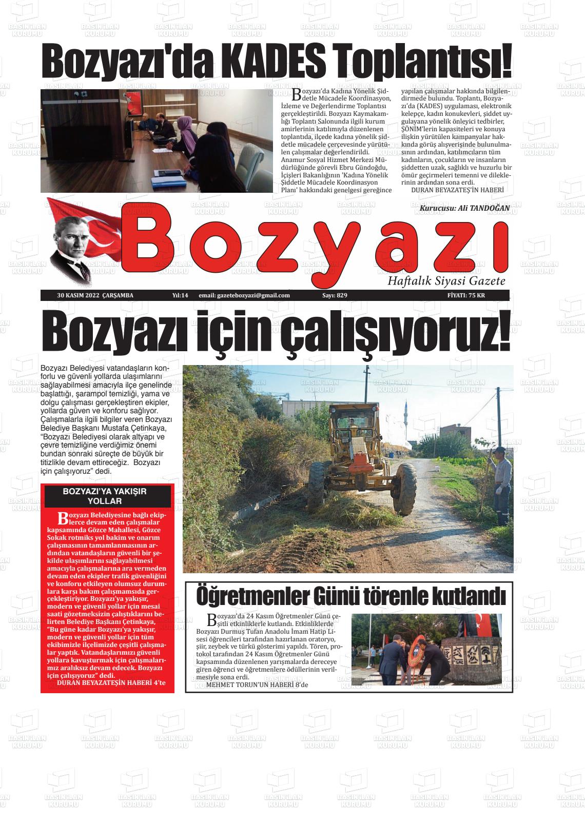 30 Kasım 2022 Bozyazi Gazete Manşeti