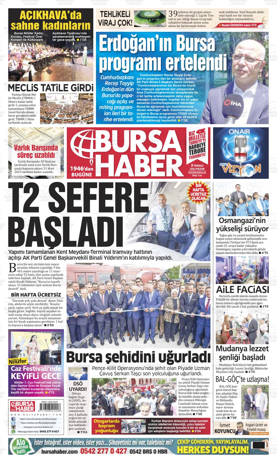 03 Temmuz 2022 Bursa Haber Gazete Manşeti