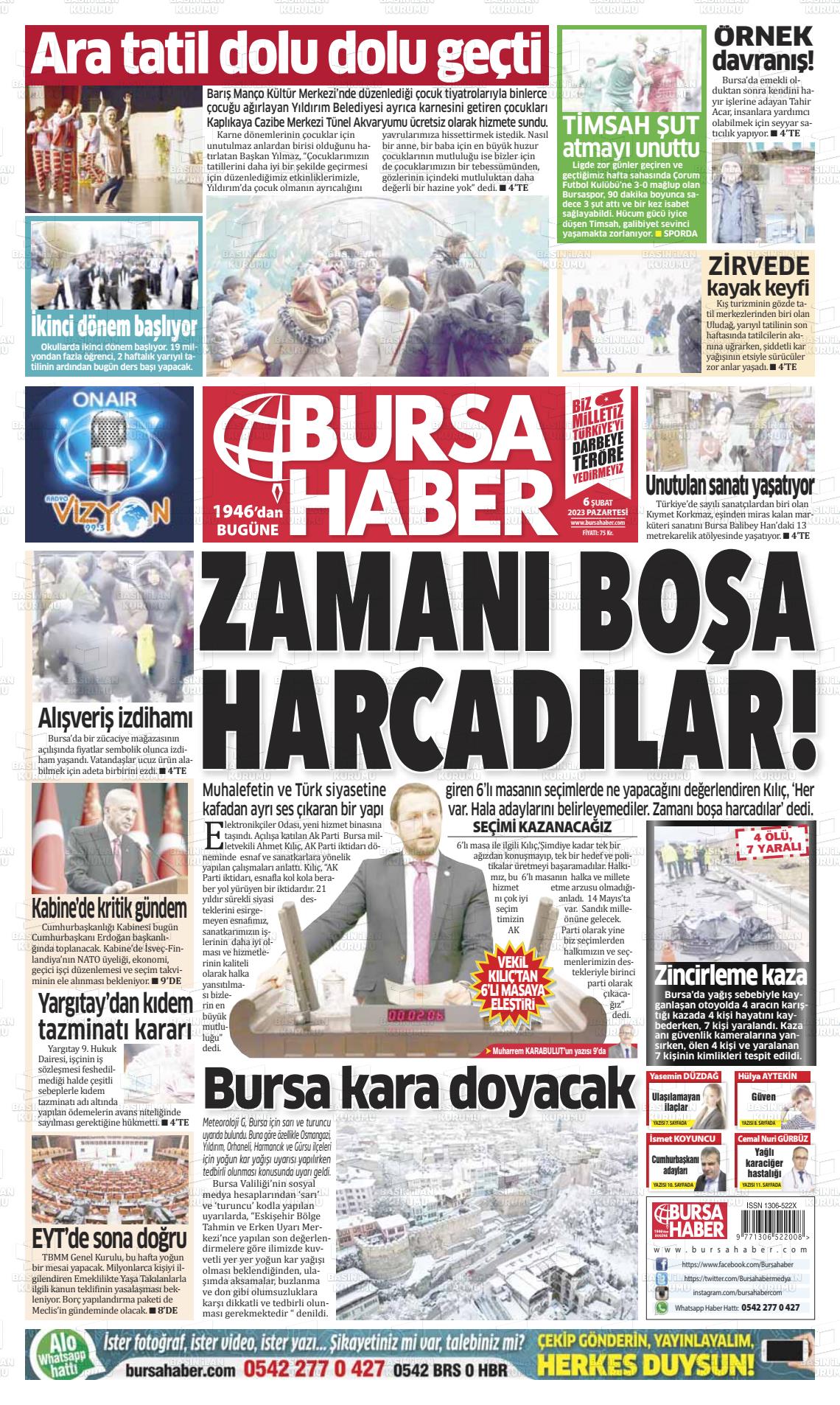 06 Şubat 2023 Bursa Haber Gazete Manşeti