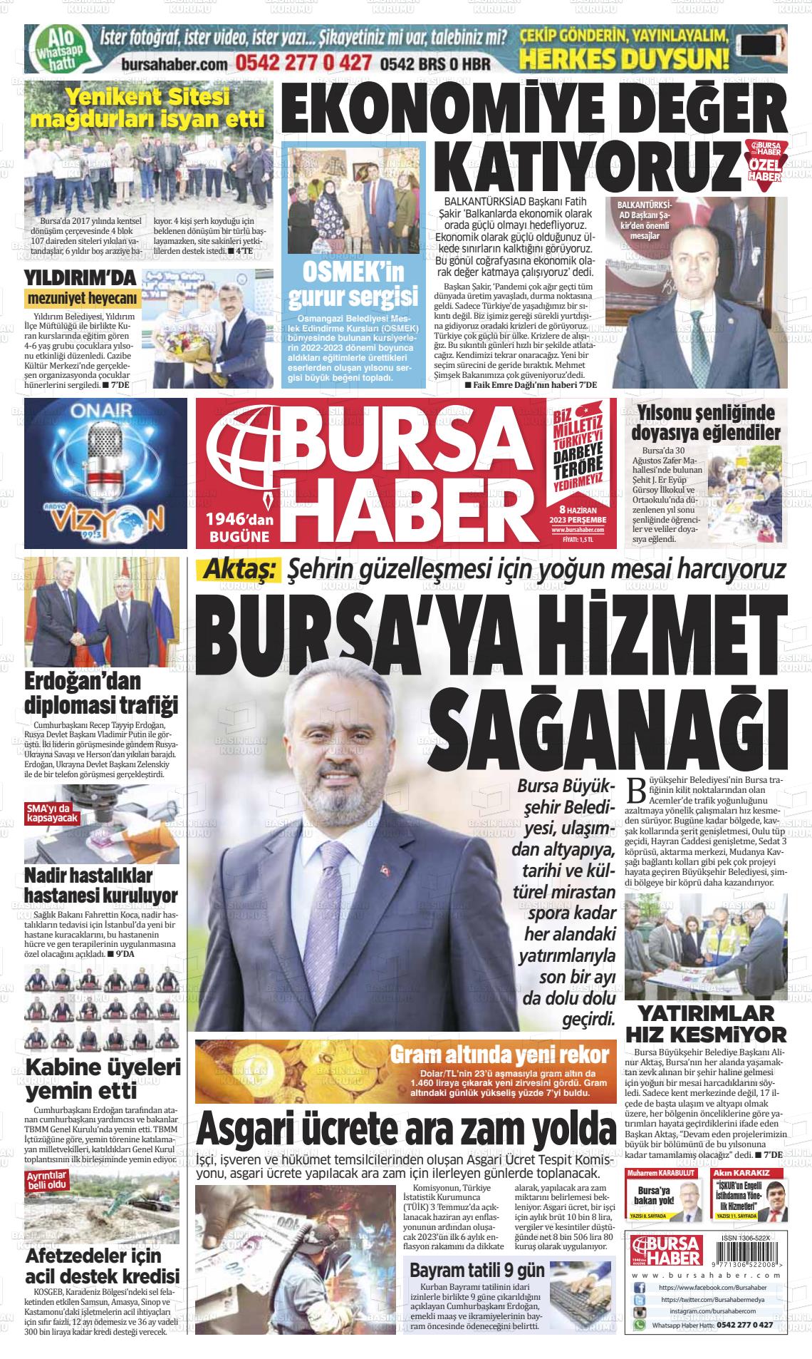 08 Haziran 2023 Bursa Haber Gazete Manşeti