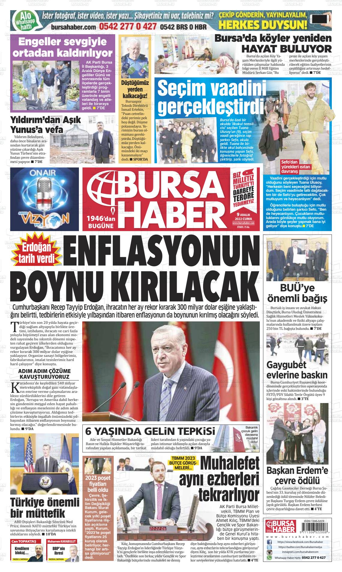 09 Aralık 2022 Bursa Haber Gazete Manşeti