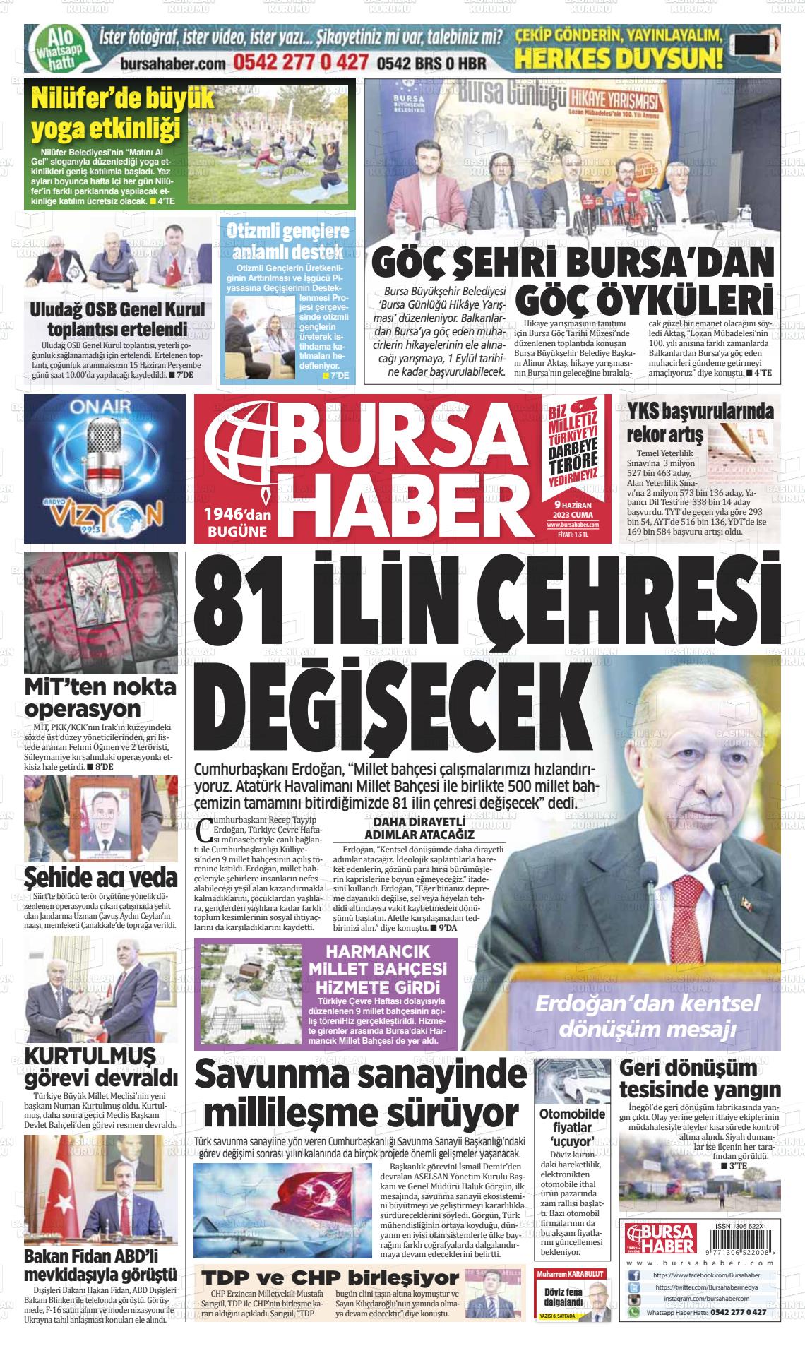 09 Haziran 2023 Bursa Haber Gazete Manşeti