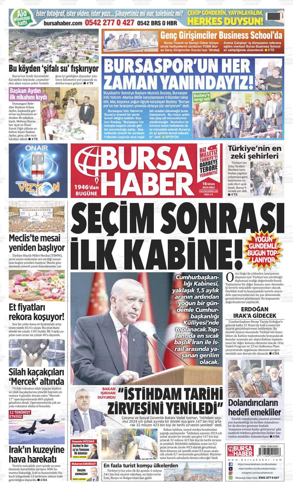 16 Nisan 2024 Bursa Haber Gazete Manşeti