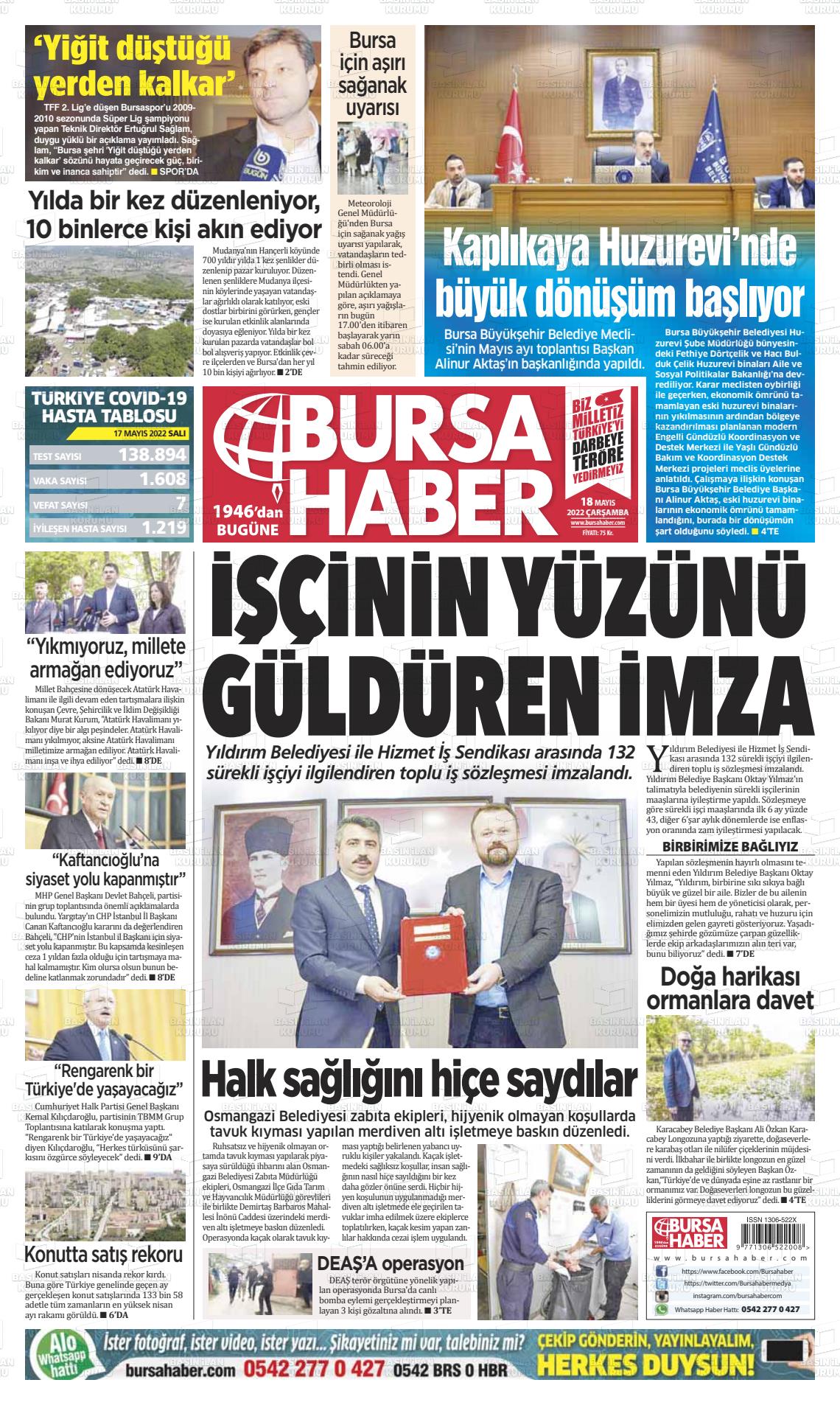 18 Mayıs 2022 Bursa Haber Gazete Manşeti