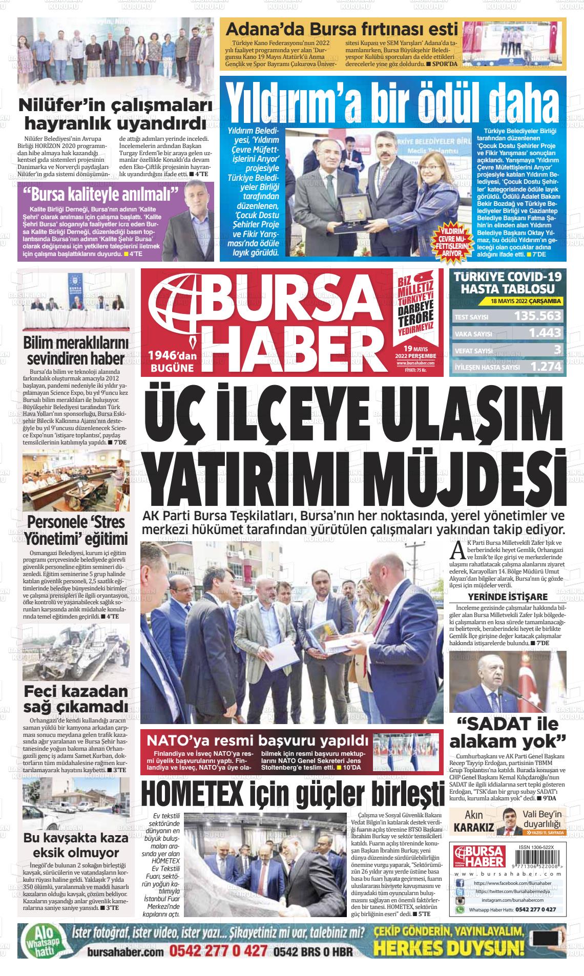 19 Mayıs 2022 Bursa Haber Gazete Manşeti