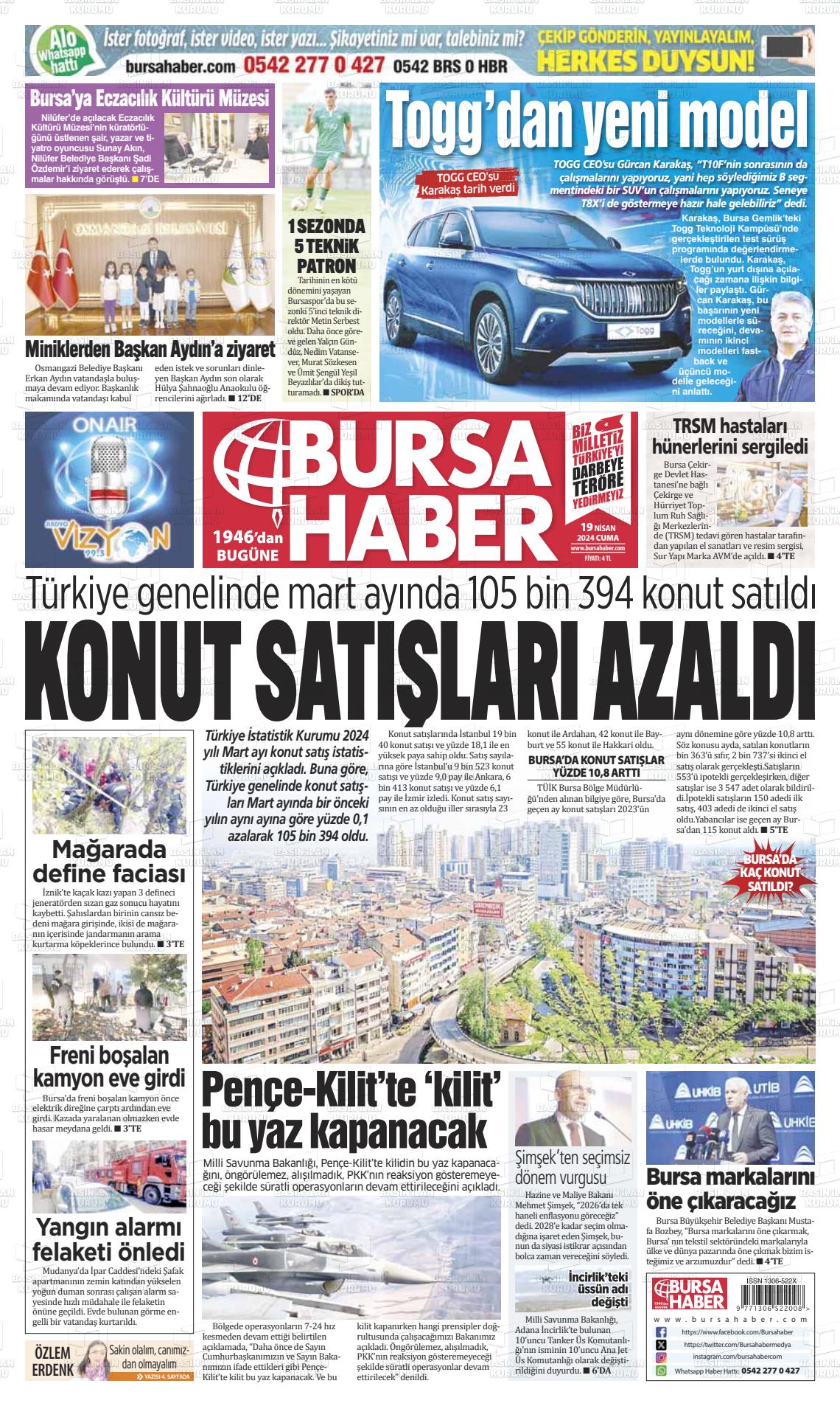 19 Nisan 2024 Bursa Haber Gazete Manşeti