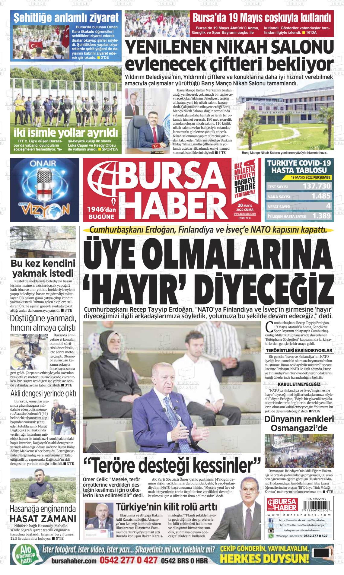 20 Mayıs 2022 Bursa Haber Gazete Manşeti