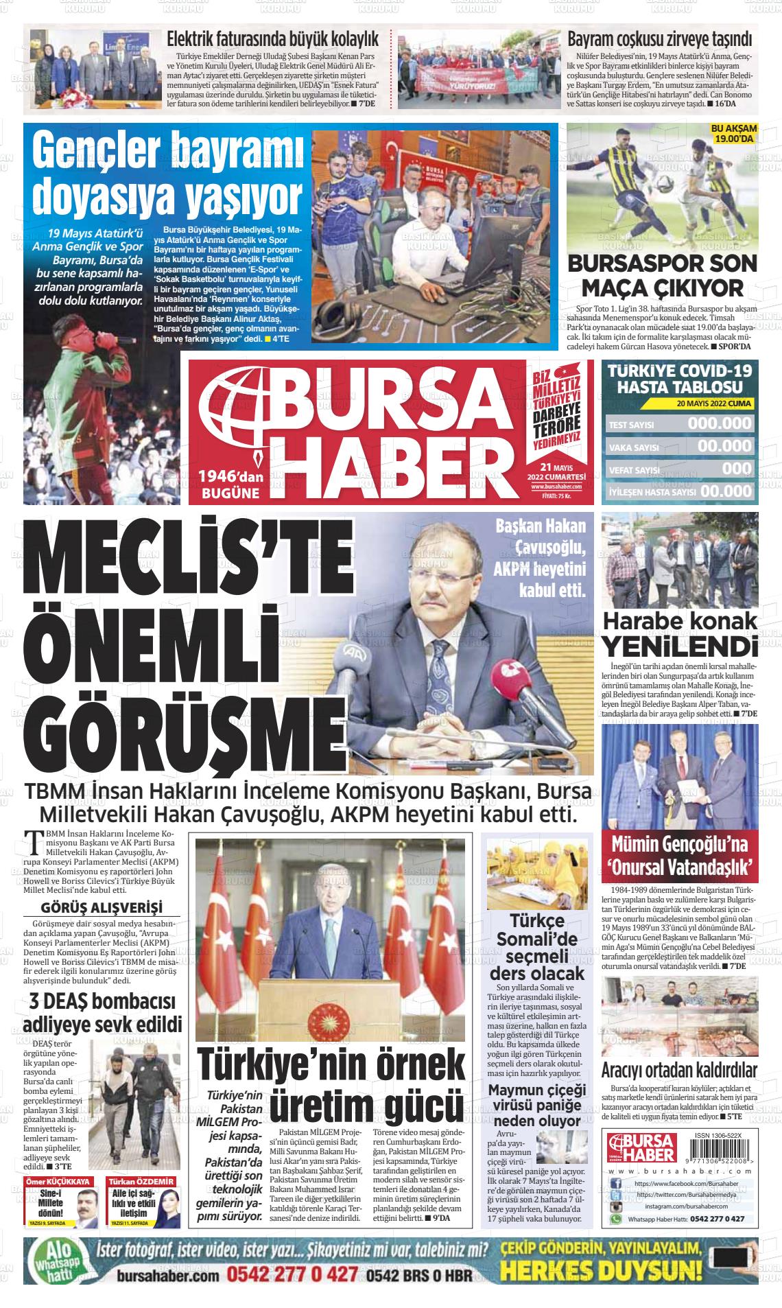 21 Mayıs 2022 Bursa Haber Gazete Manşeti