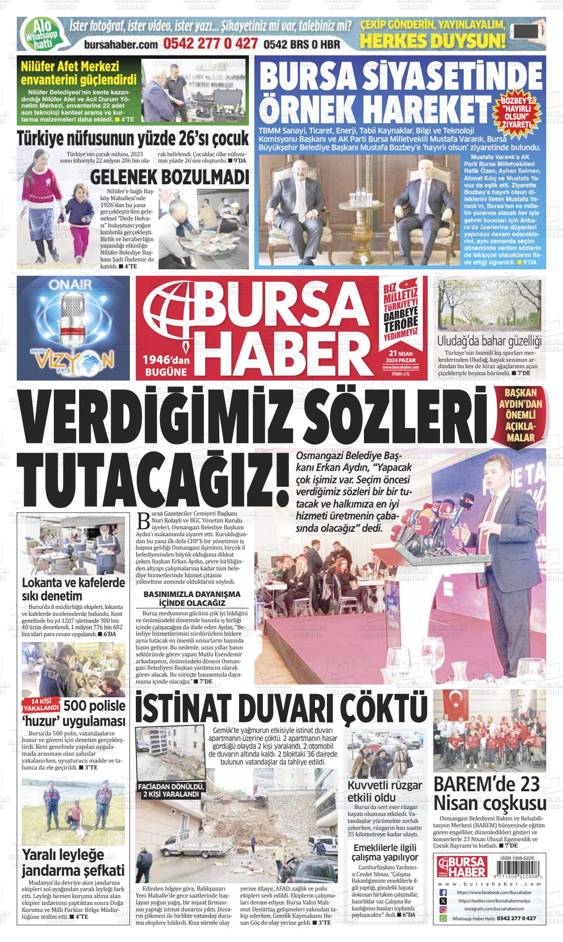 25 Nisan 2024 Bursa Haber Gazete Manşeti