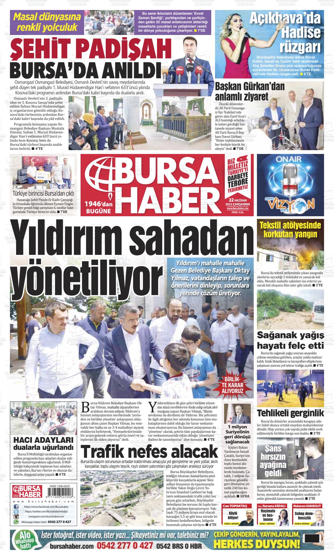 22 Haziran 2022 Bursa Haber Gazete Manşeti