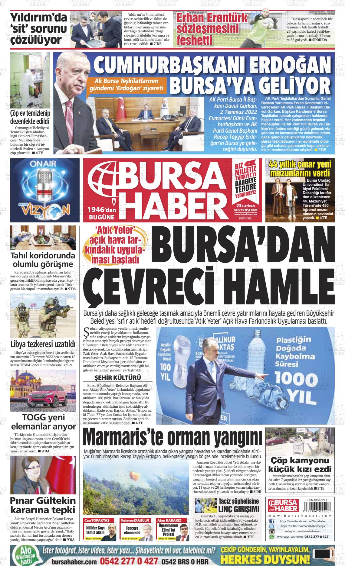 23 Haziran 2022 Bursa Haber Gazete Manşeti