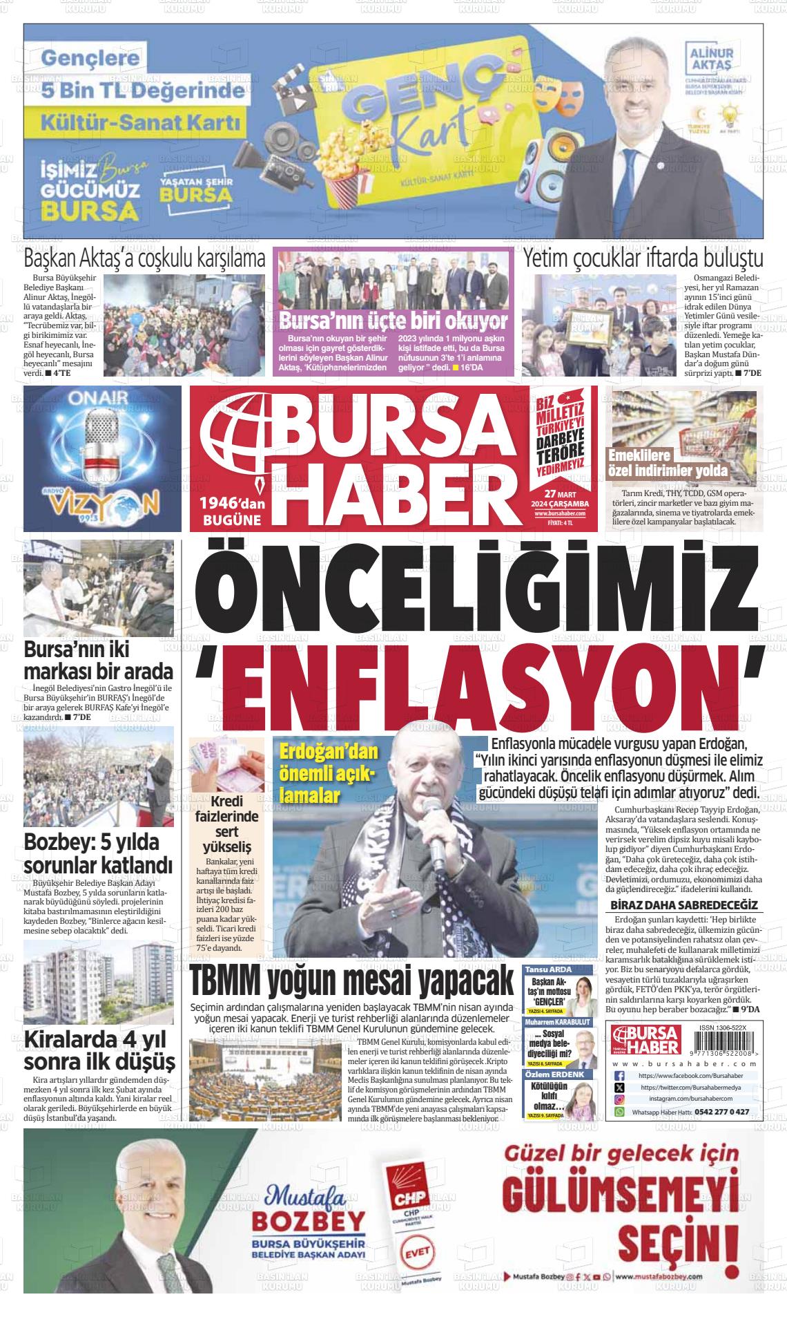 27 Mart 2024 Bursa Haber Gazete Manşeti