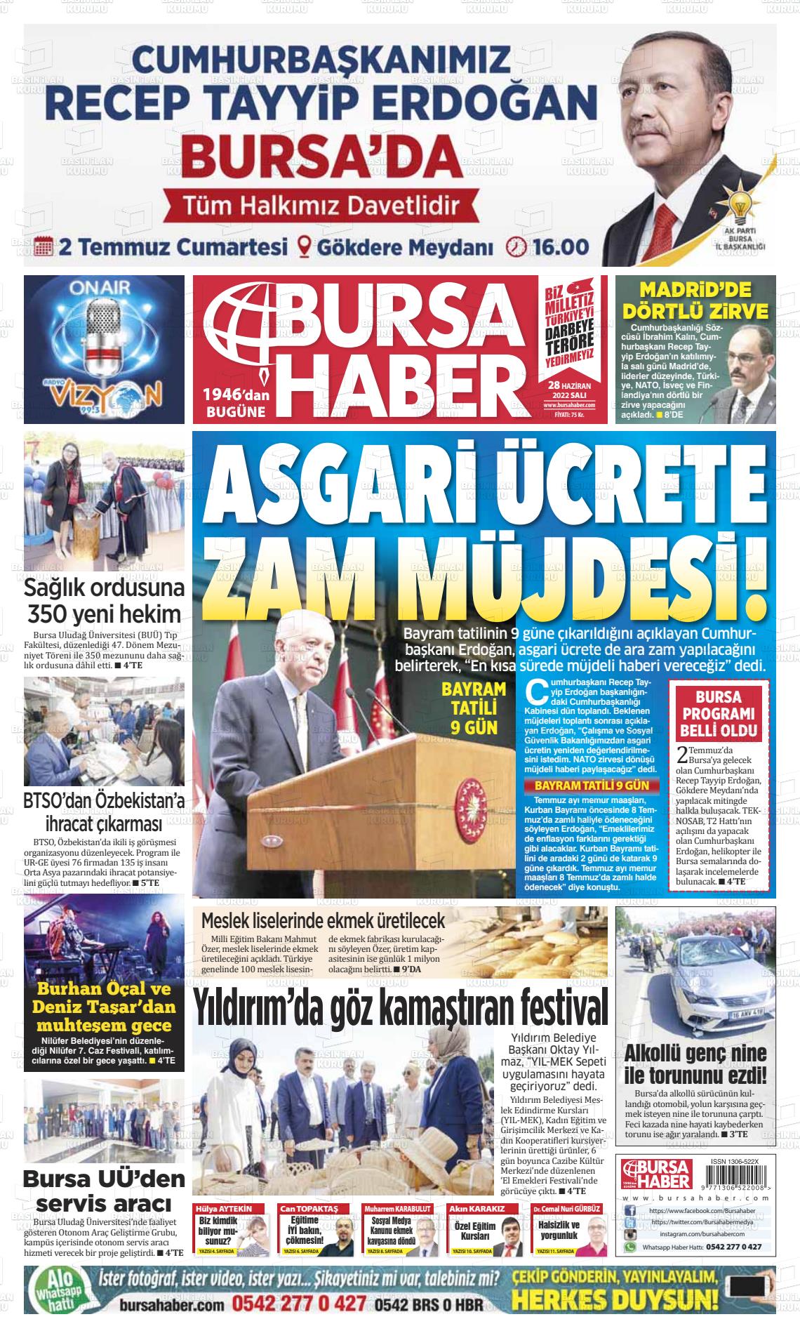 28 Haziran 2022 Bursa Haber Gazete Manşeti