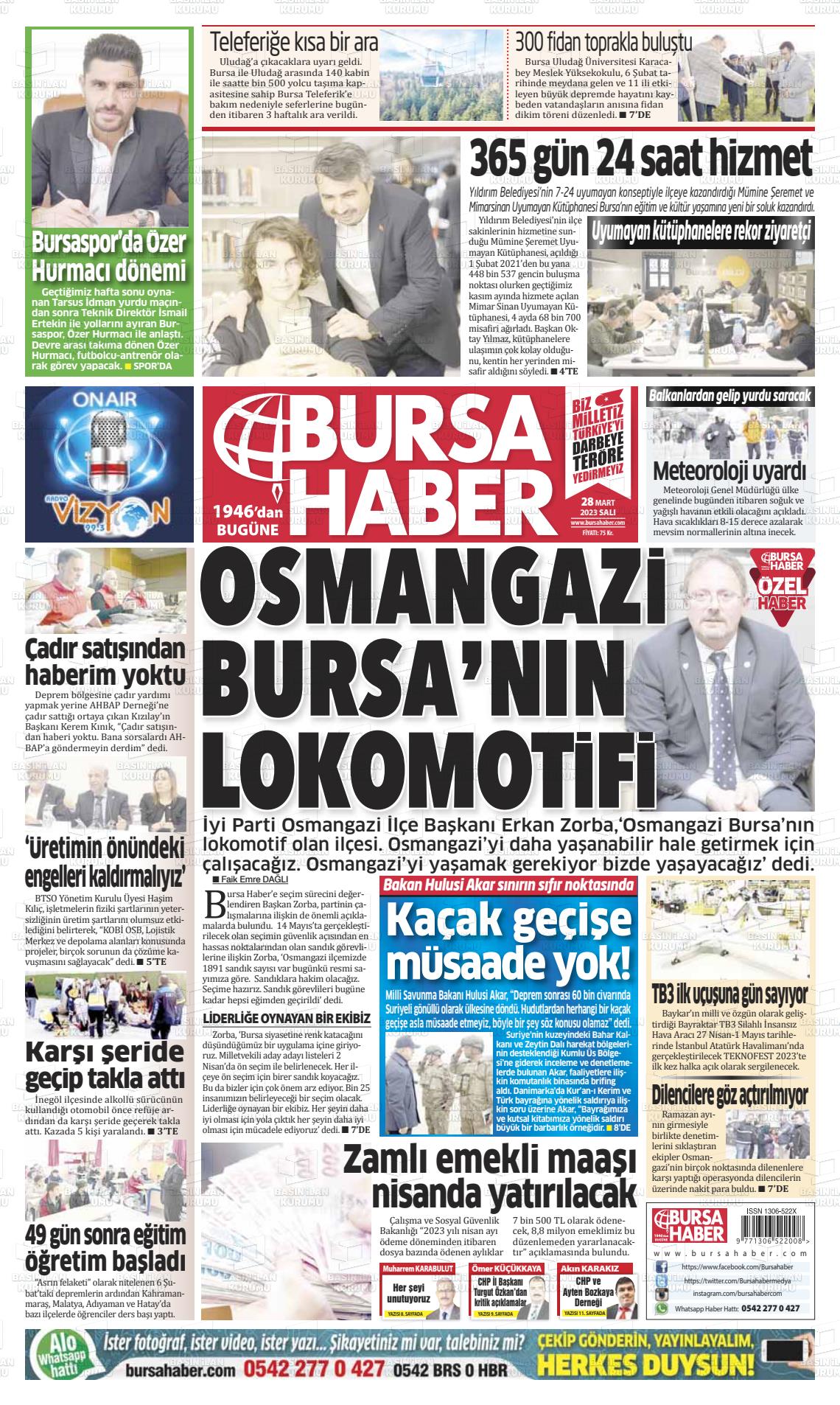 28 Mart 2023 Bursa Haber Gazete Manşeti