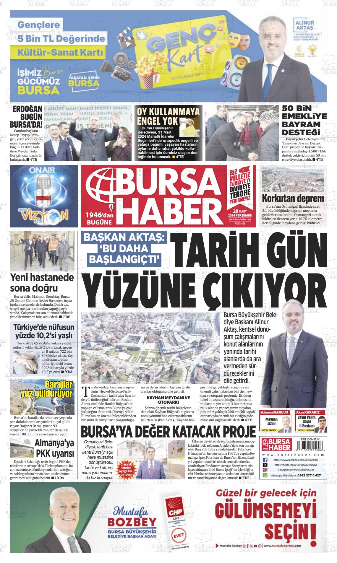 28 Mart 2024 Bursa Haber Gazete Manşeti