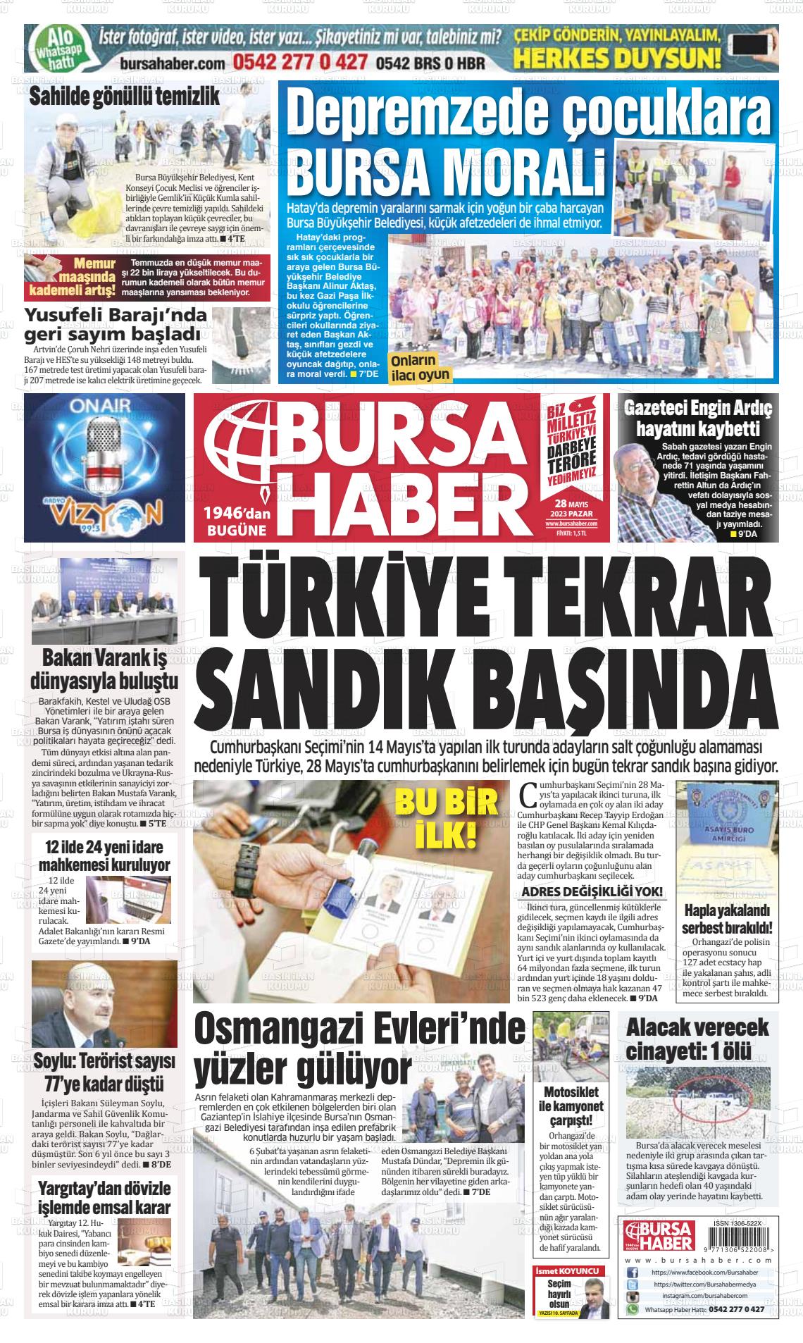 28 Mayıs 2023 Bursa Haber Gazete Manşeti