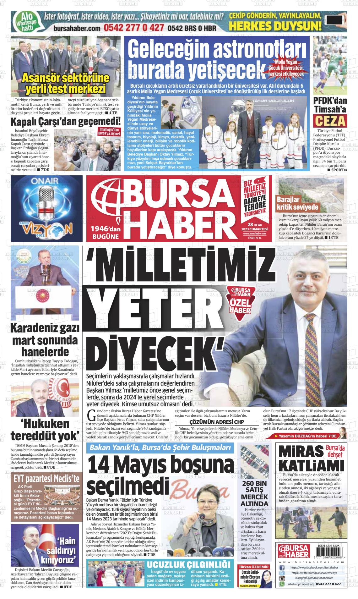 28 Ocak 2023 Bursa Haber Gazete Manşeti