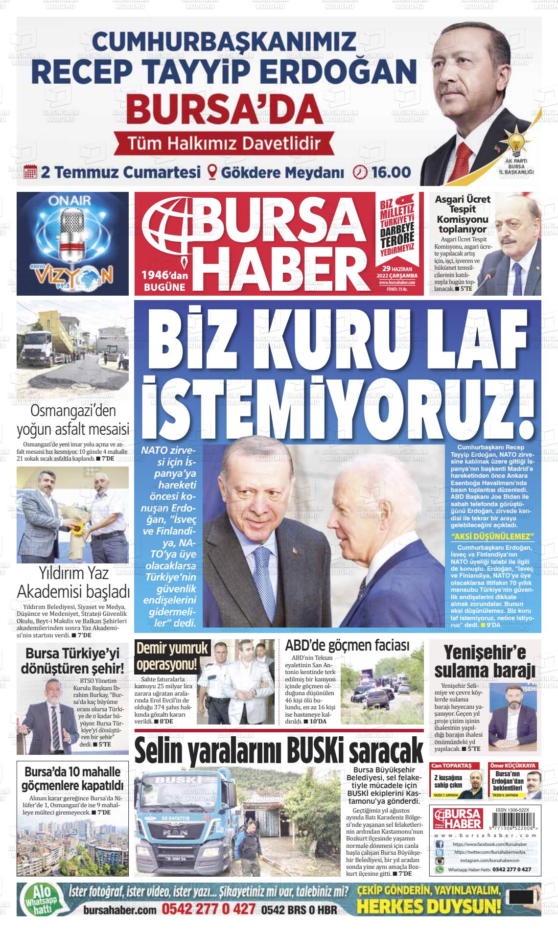 29 Haziran 2022 Bursa Haber Gazete Manşeti
