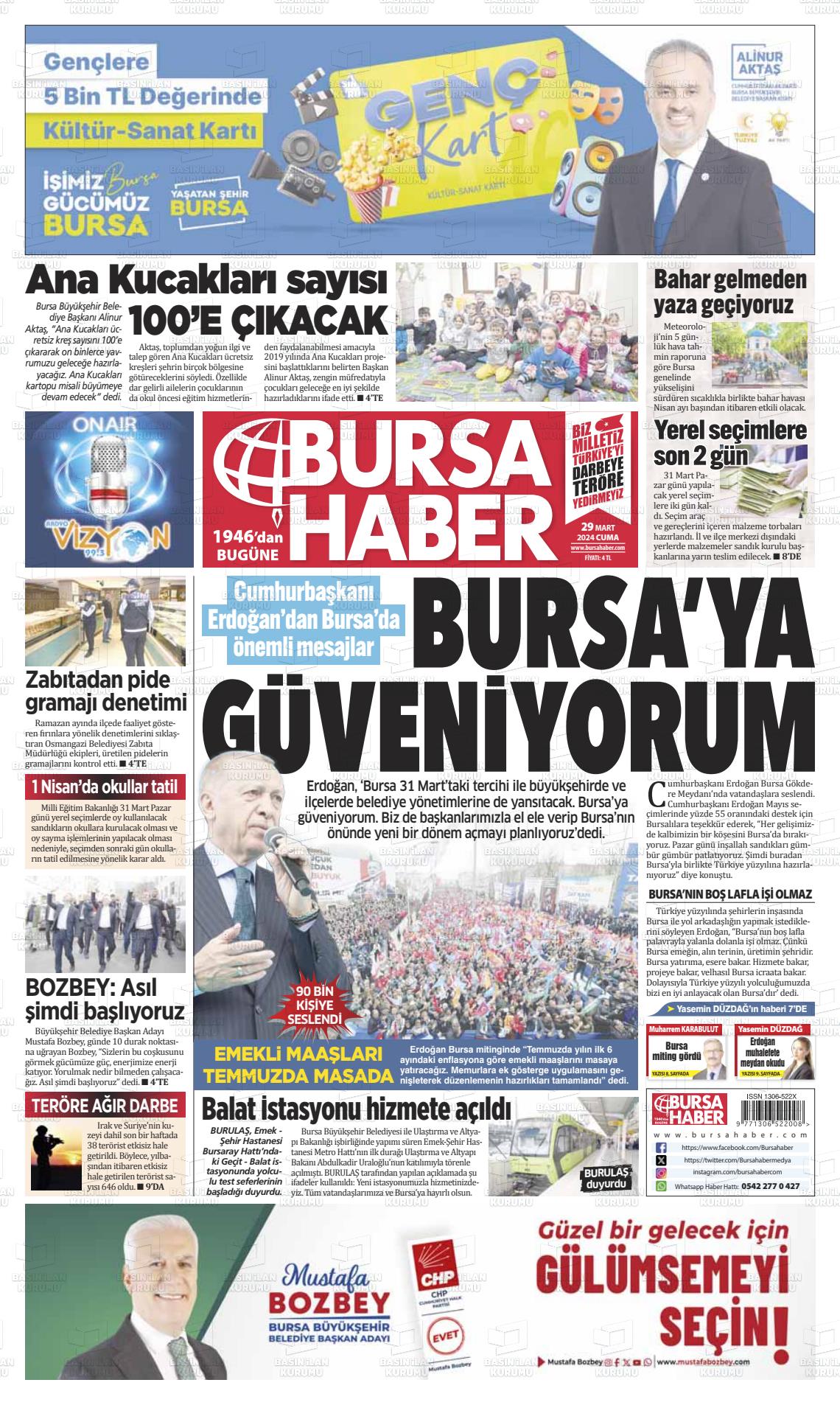 29 Mart 2024 Bursa Haber Gazete Manşeti