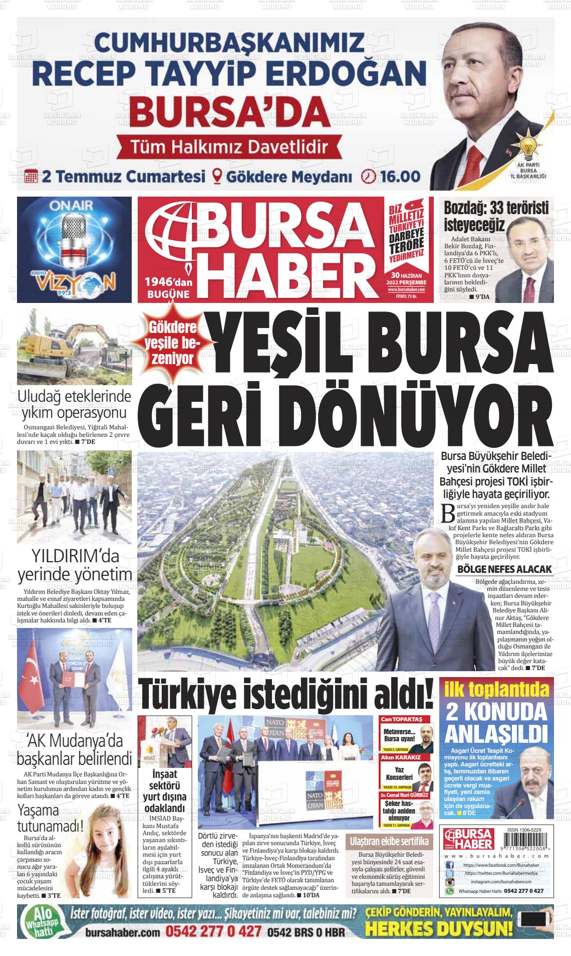 01 Temmuz 2022 Bursa Haber Gazete Manşeti
