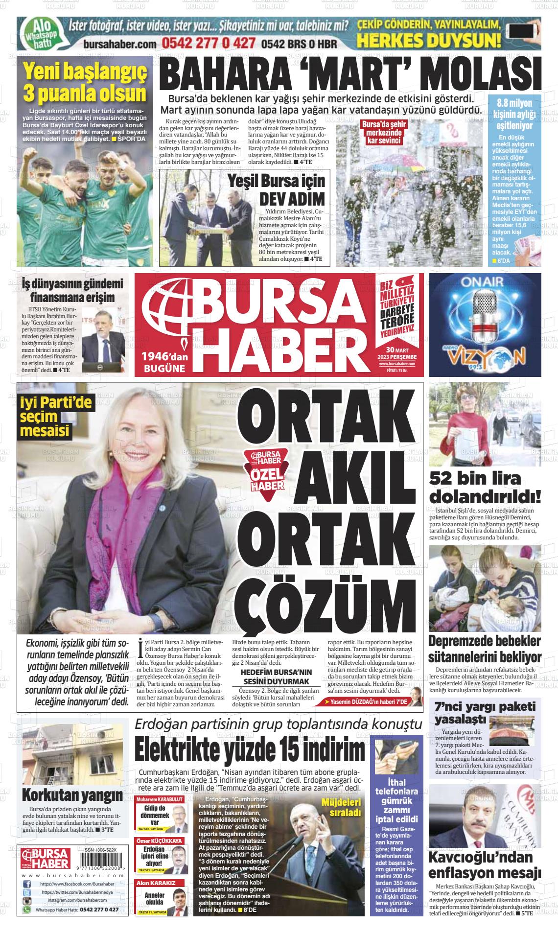 30 Mart 2023 Bursa Haber Gazete Manşeti