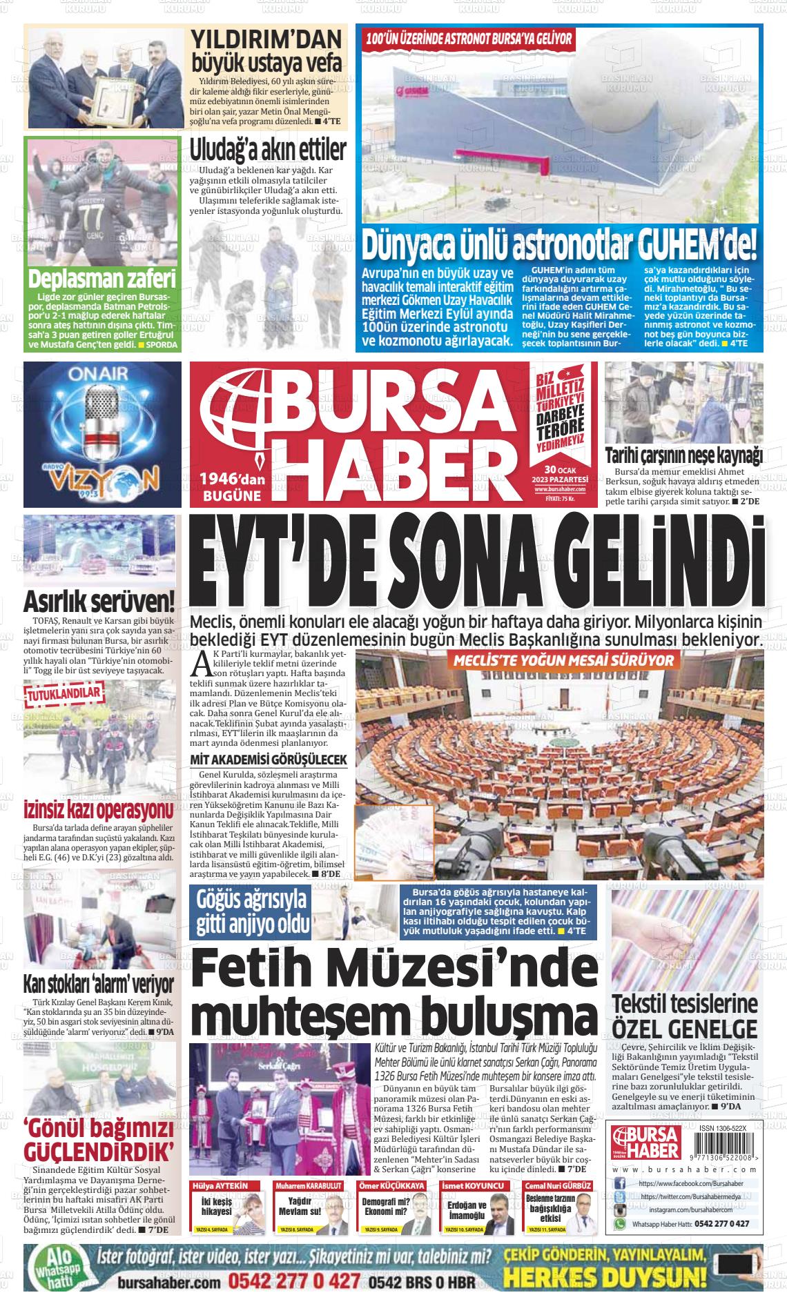 30 Ocak 2023 Bursa Haber Gazete Manşeti