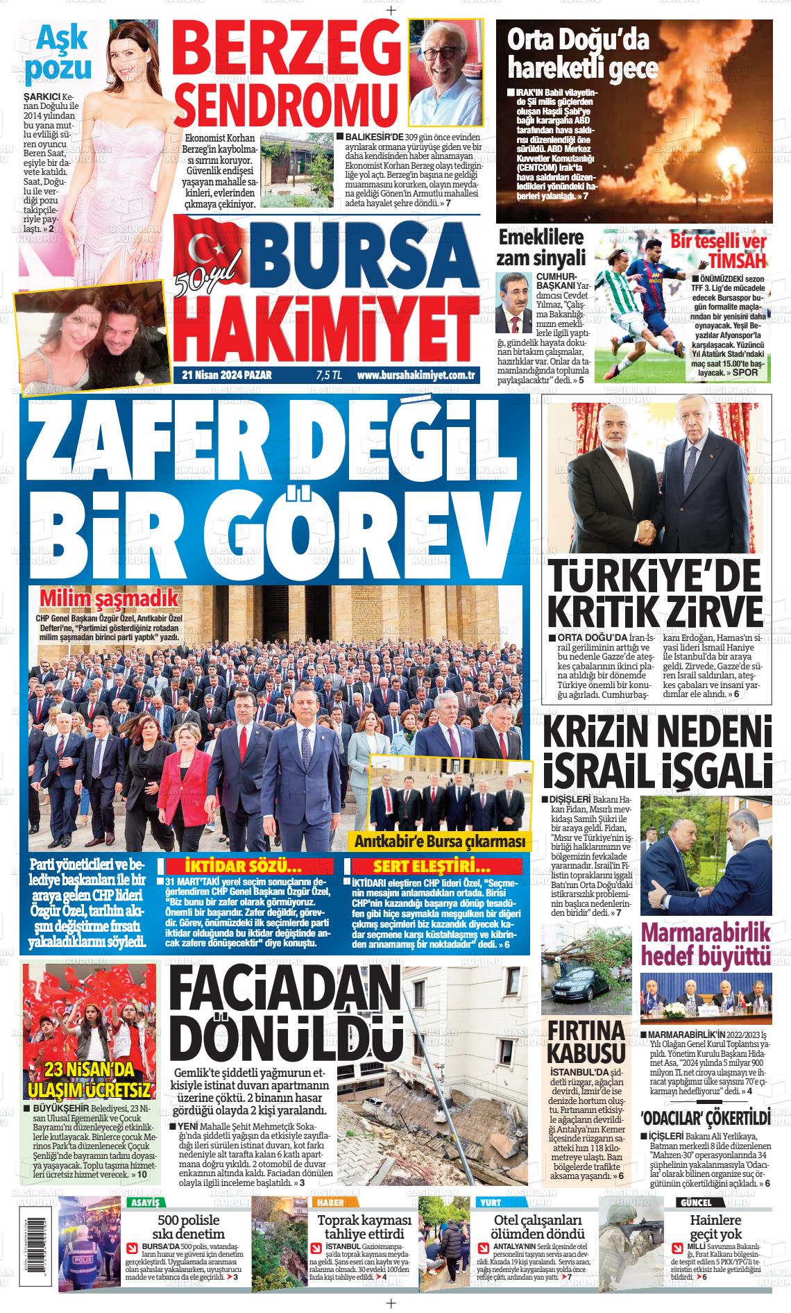 21 Nisan 2024 Bursa Hakimiyet Gazete Manşeti